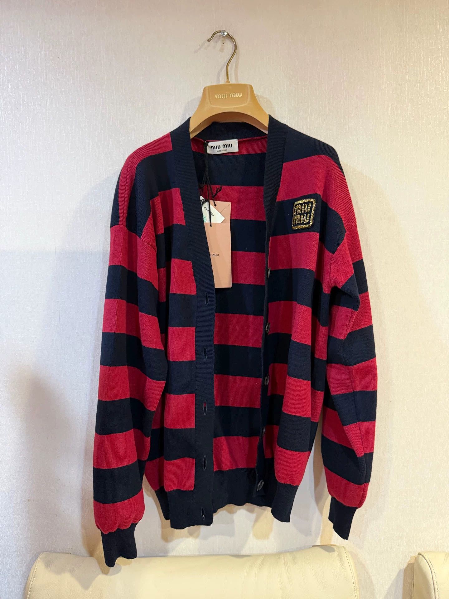 Miu Miu Miu Miu Striped Cotton Blend Cardigan Size 38 Size XS / US 0-2 / IT 36-38 - 2 Thumbnail
