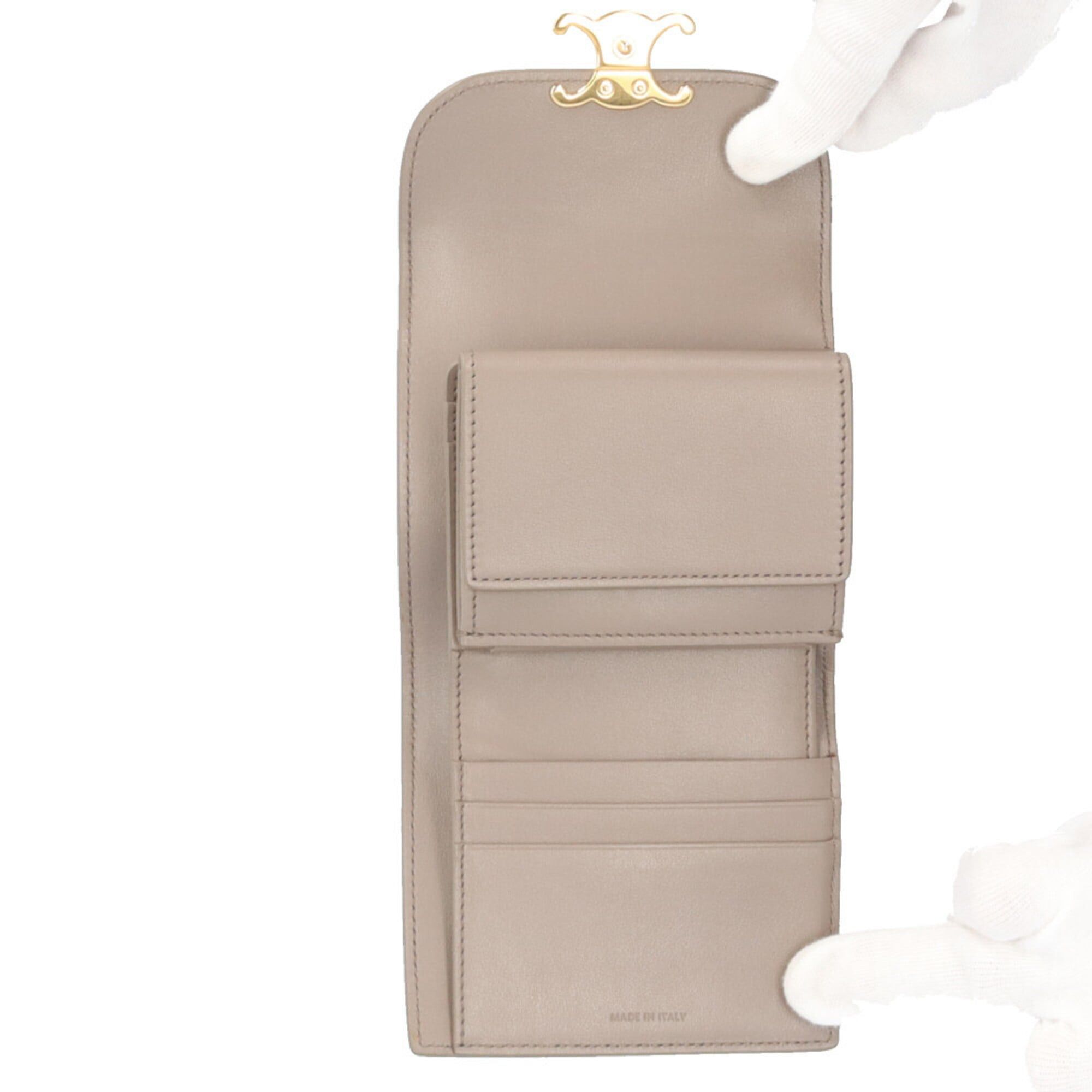 Celine Celine Small Flap Wallet Triomphe Tri-fold Leather Women's CELINE Size ONE SIZE - 6 Thumbnail