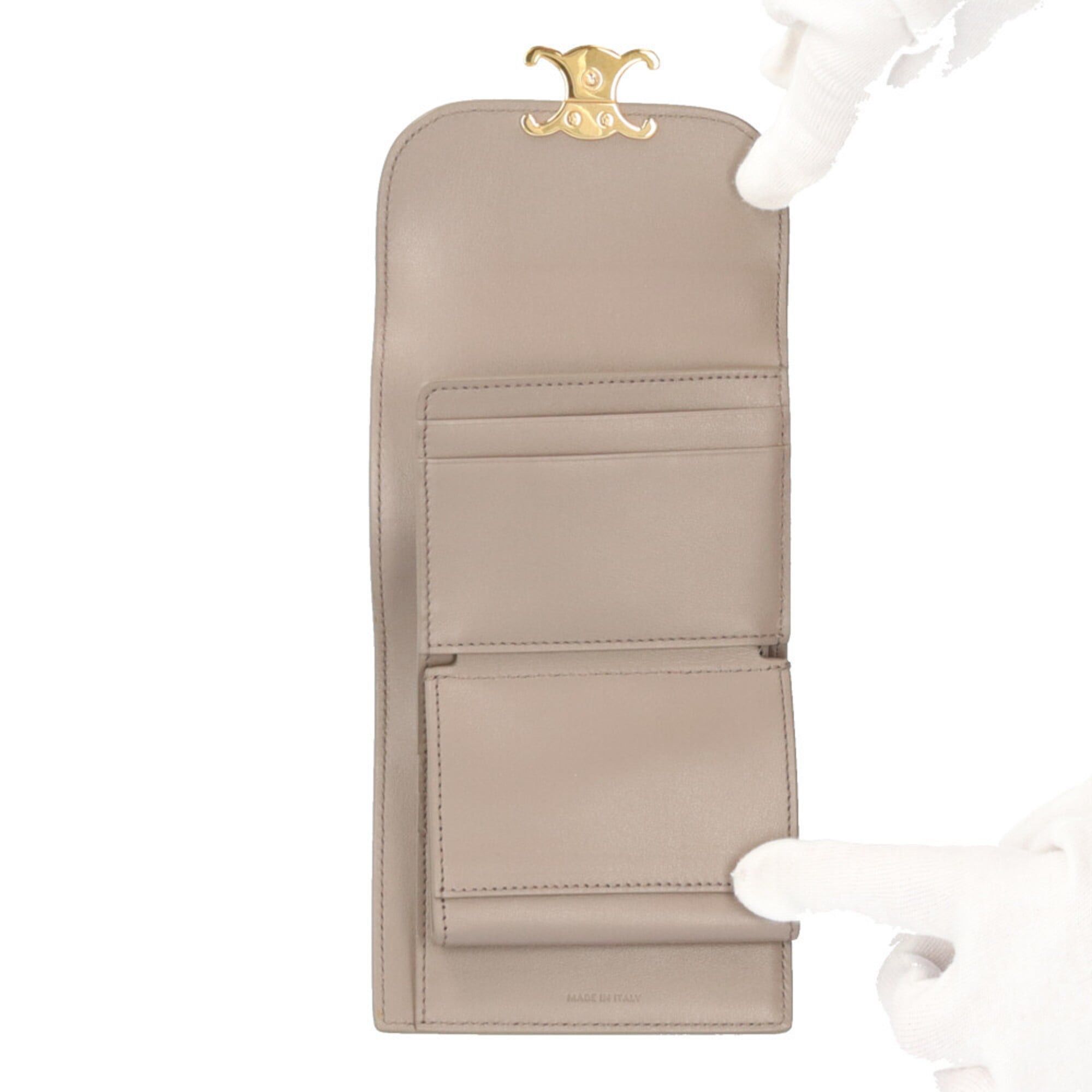 Celine Celine Small Flap Wallet Triomphe Tri-fold Leather Women's CELINE Size ONE SIZE - 7 Thumbnail