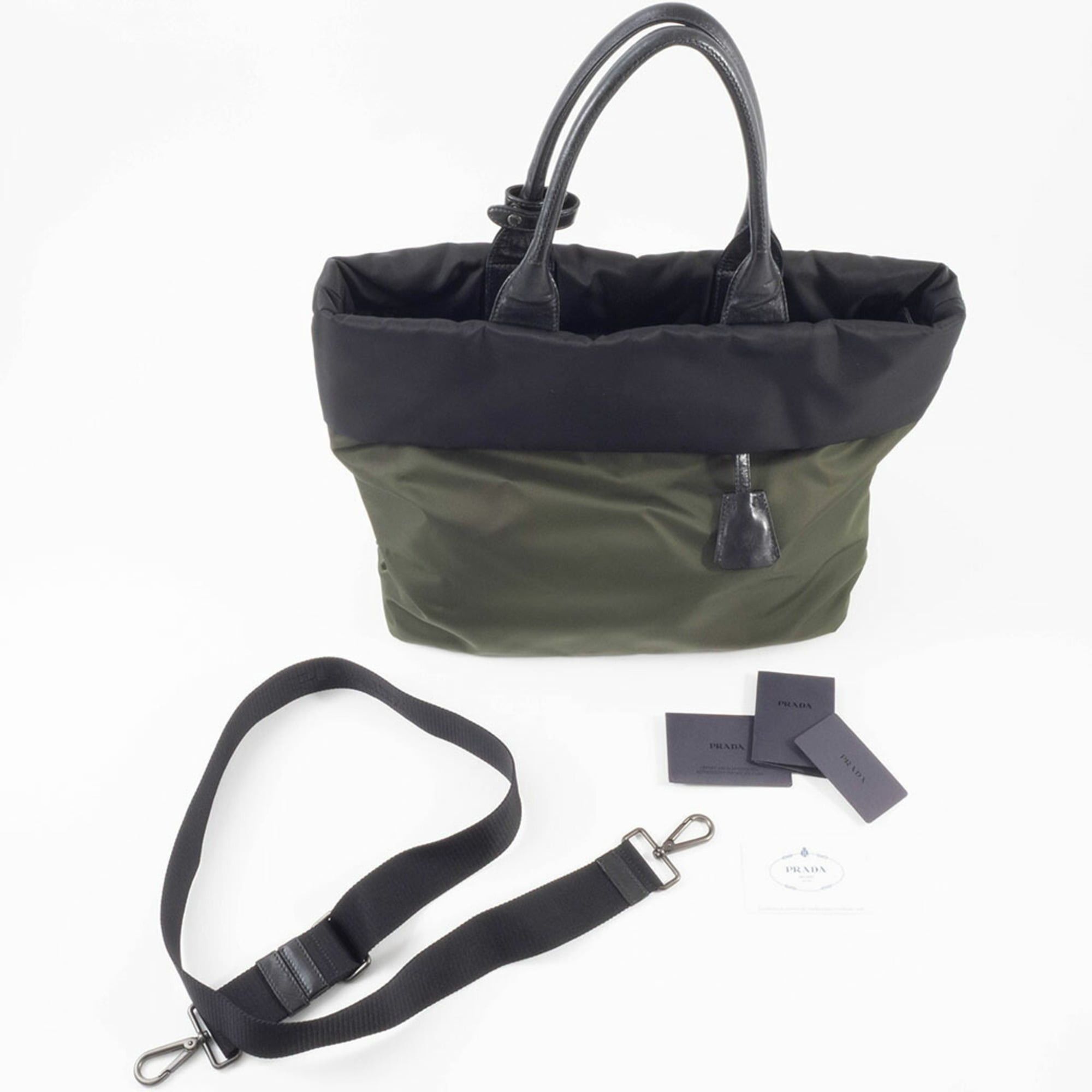 Prada Prada bag, tote nylon, B4521V, black, khaki green Size ONE SIZE - 16 Thumbnail