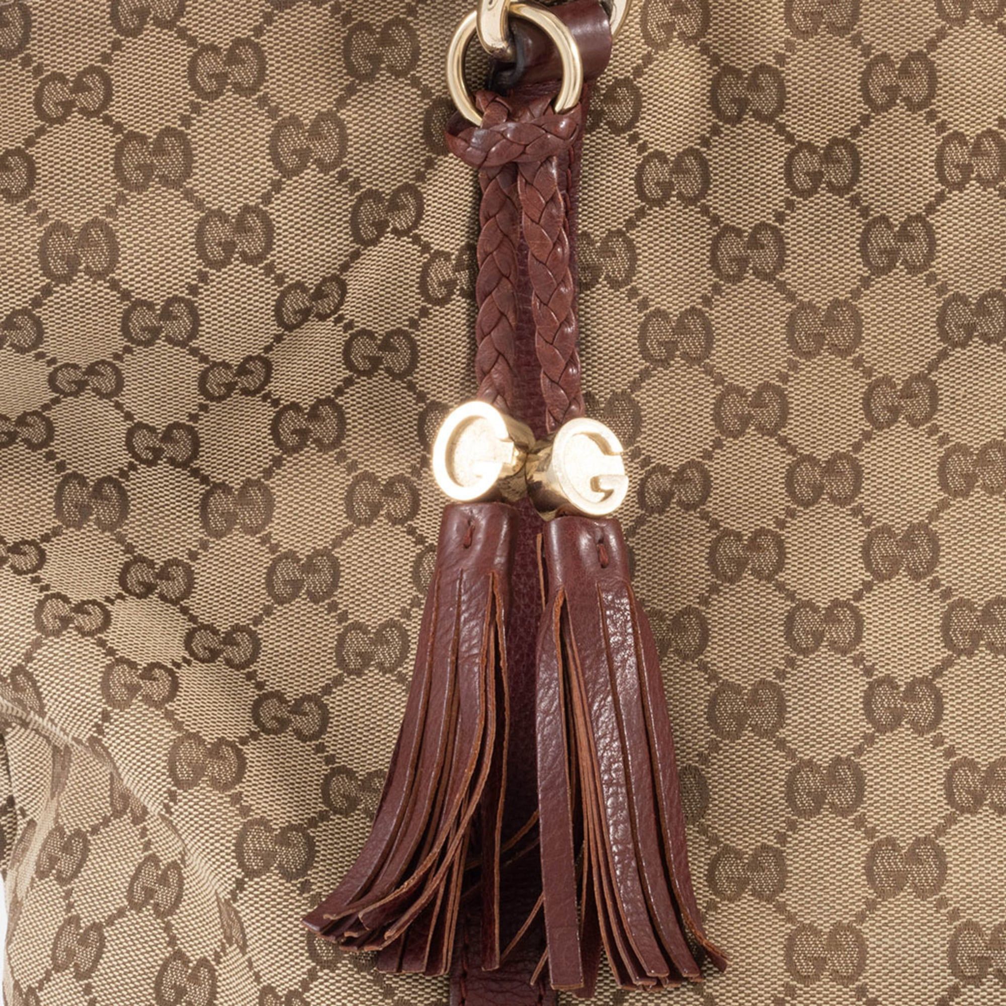 Gucci Gucci GG Canvas Tote Bag 257031 Beige Brown Marrakech Tassel Charm Size ONE SIZE - 10 Thumbnail