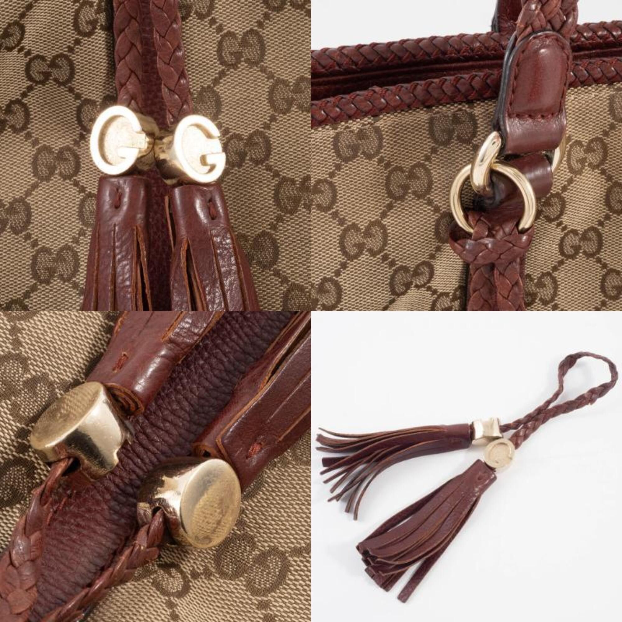 Gucci Gucci GG Canvas Tote Bag 257031 Beige Brown Marrakech Tassel Charm Size ONE SIZE - 17 Thumbnail