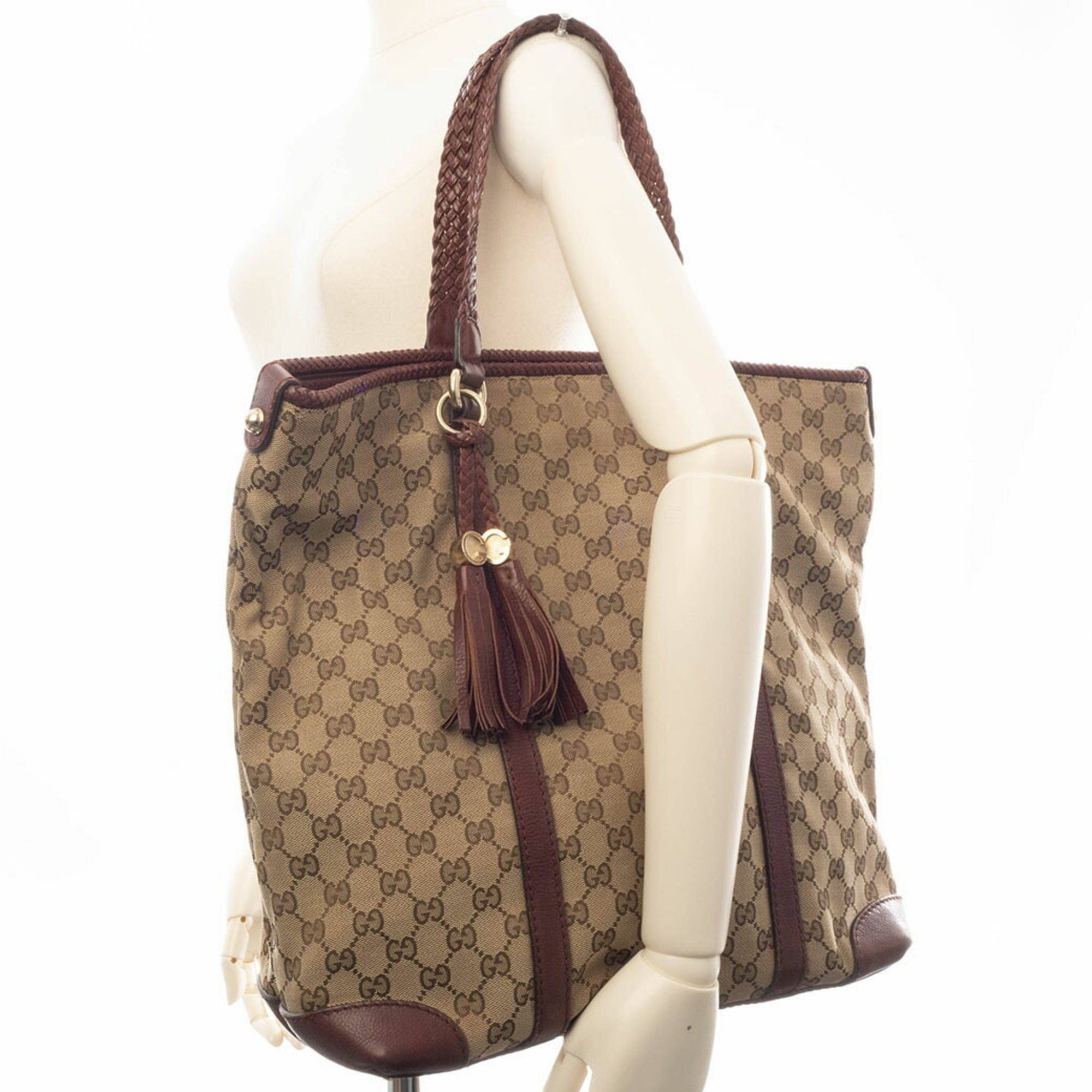 Gucci Gucci GG Canvas Tote Bag 257031 Beige Brown Marrakech Tassel Charm Size ONE SIZE - 11 Thumbnail