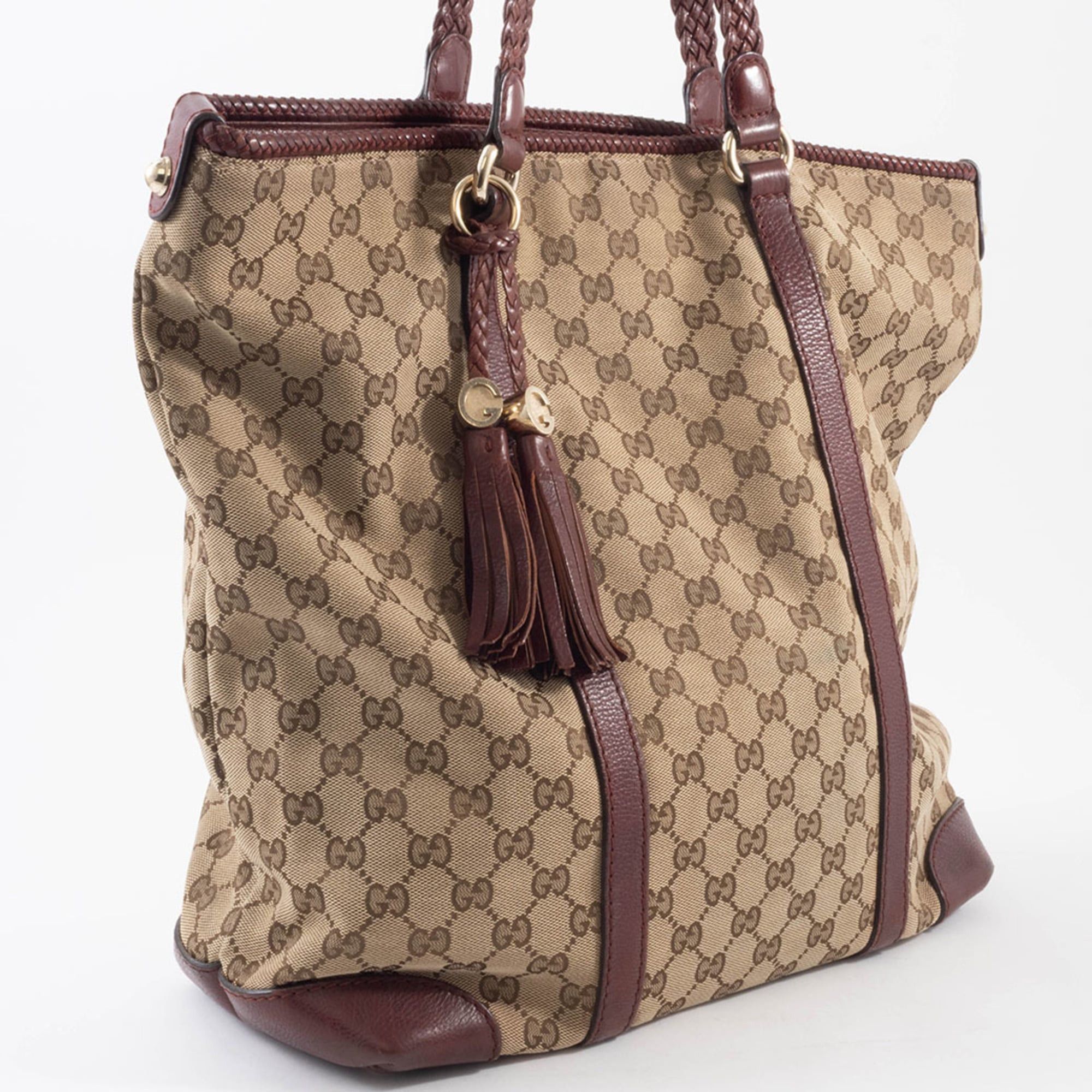 Gucci Gucci GG Canvas Tote Bag 257031 Beige Brown Marrakech Tassel Charm Size ONE SIZE - 8 Thumbnail