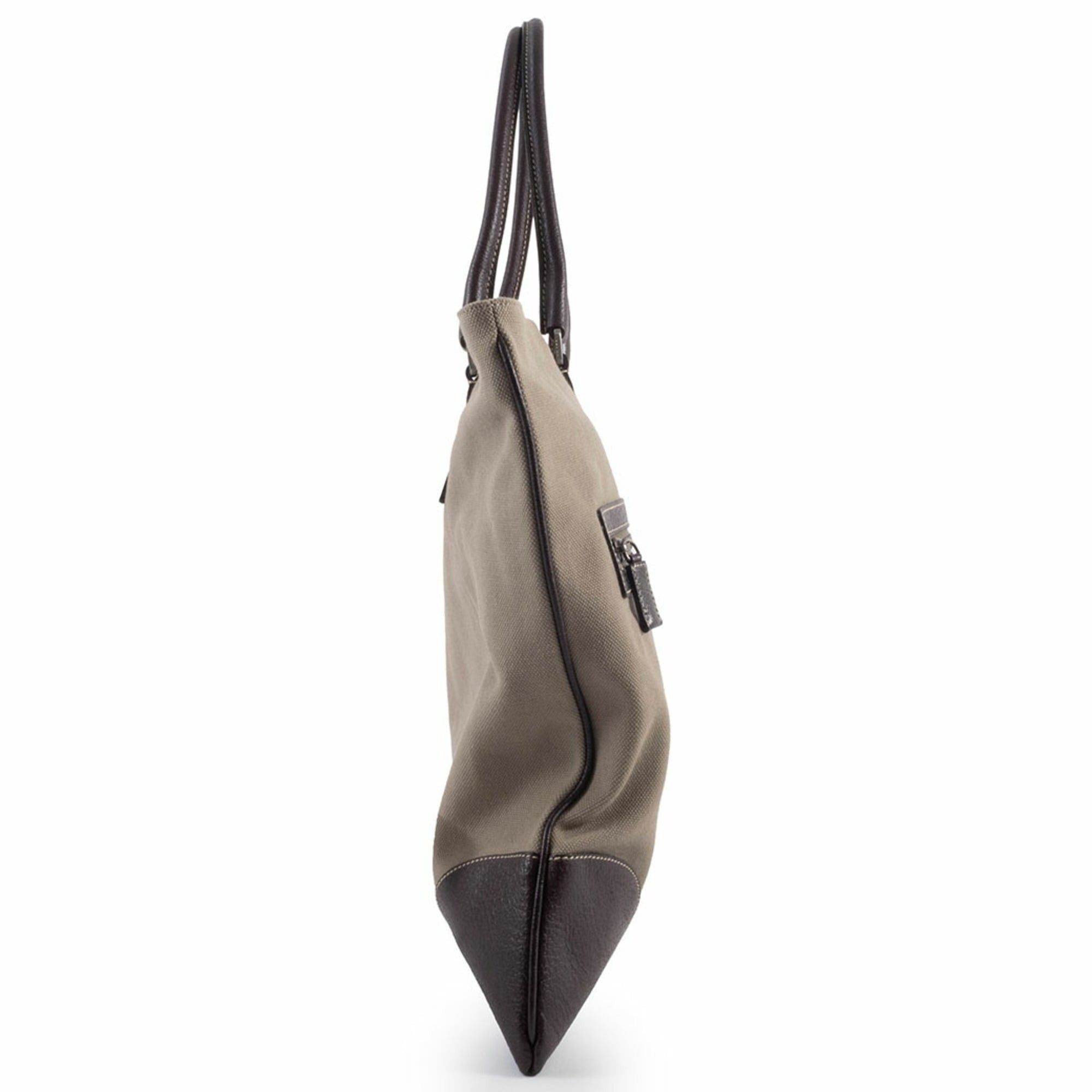 Prada Prada bag, canvas tote leather, khaki brown, hand, square. Size ONE SIZE - 5 Thumbnail