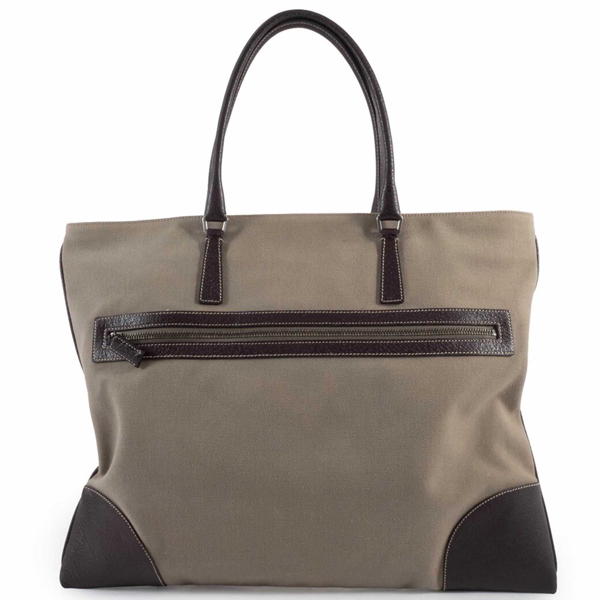 Prada Prada bag, canvas tote leather, khaki brown, hand, square. Size ONE SIZE - 3 Thumbnail