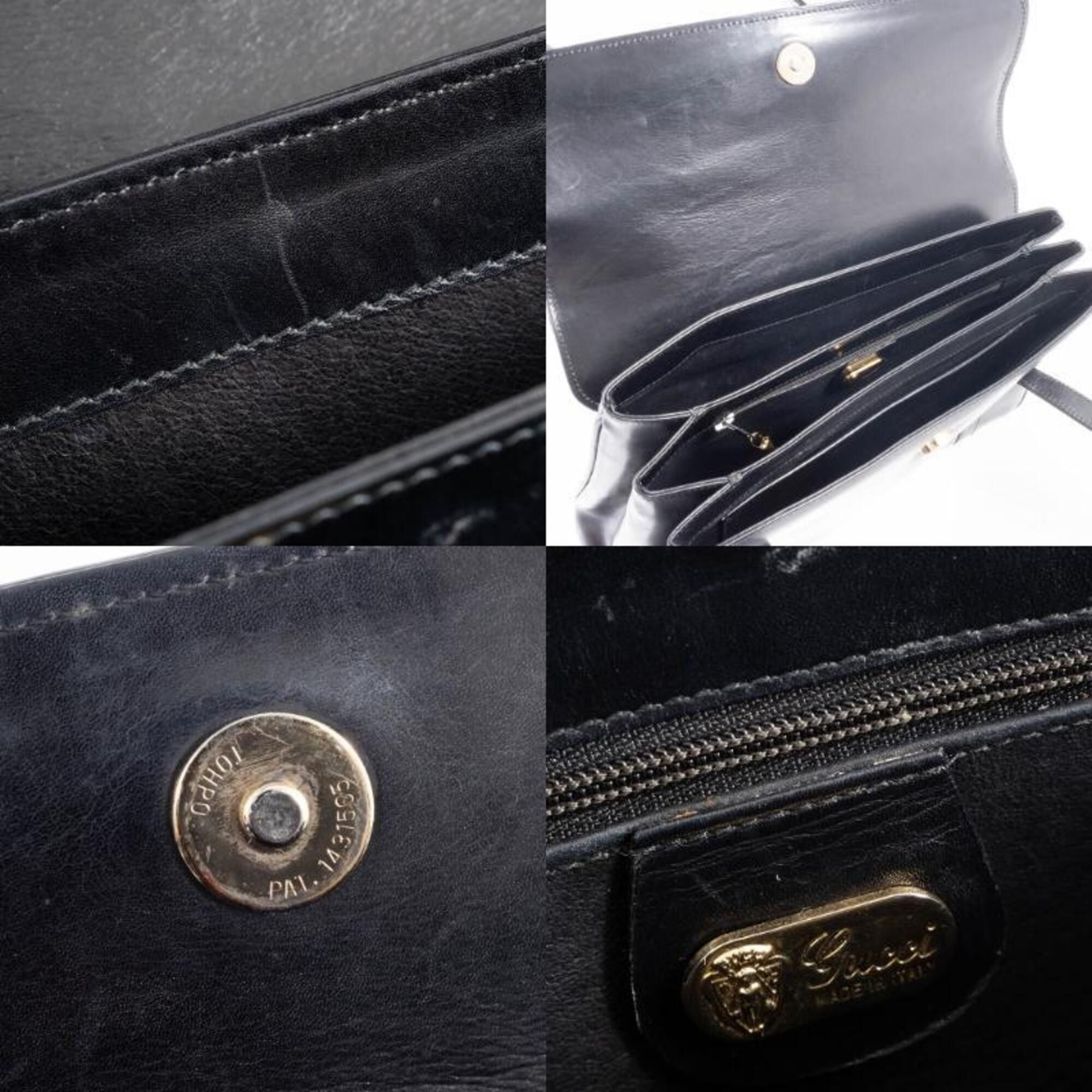 Gucci Gucci tote bag, shoulder flap, leather, black, vintage Size ONE SIZE - 15 Thumbnail