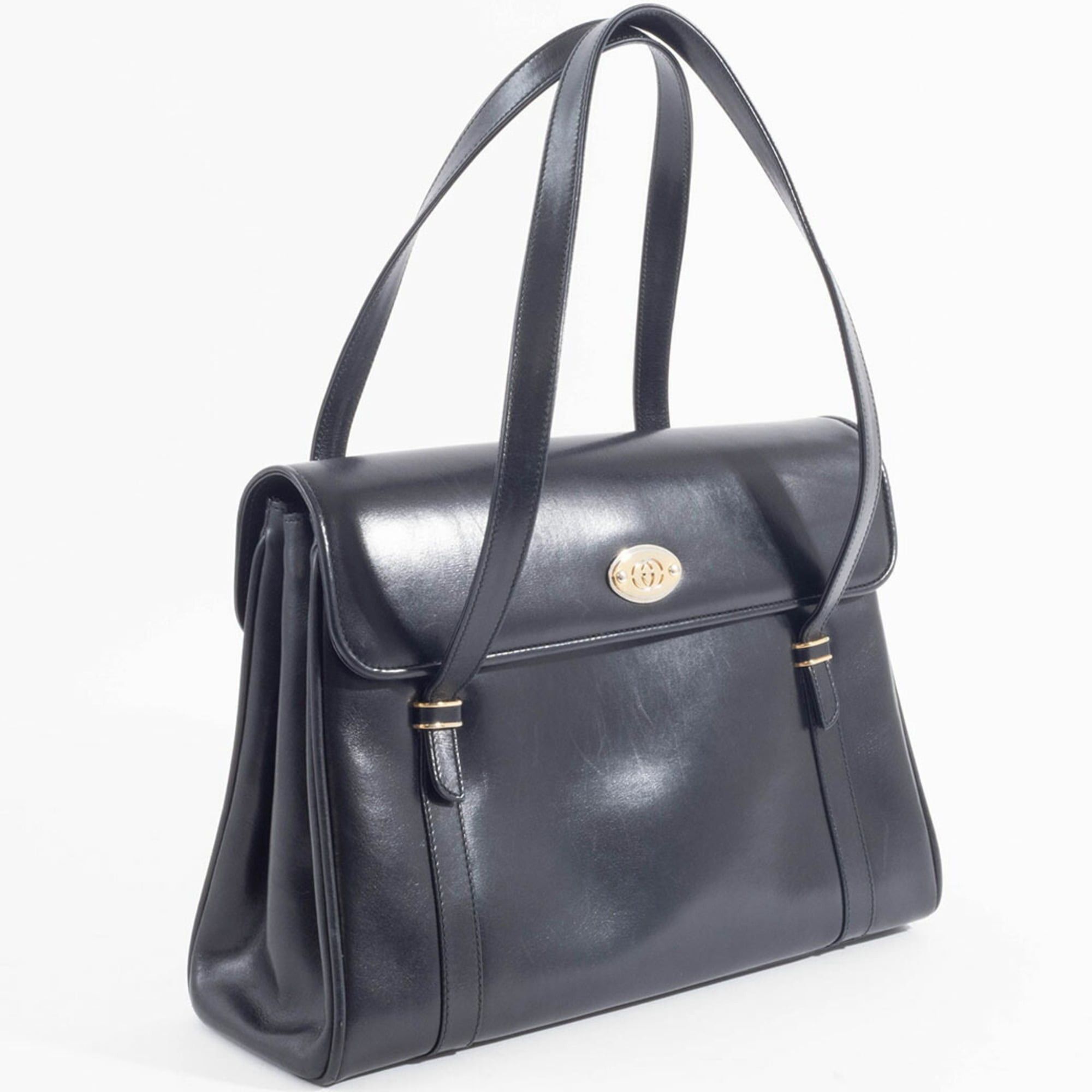 Gucci Gucci tote bag, shoulder flap, leather, black, vintage Size ONE SIZE - 8 Thumbnail