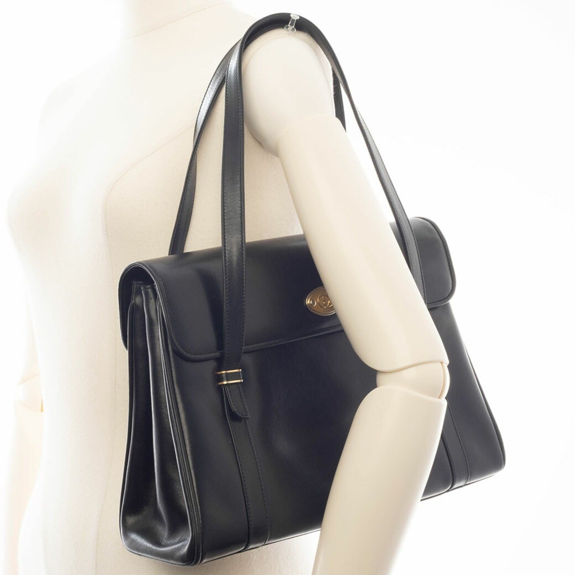 Gucci Gucci tote bag, shoulder flap, leather, black, vintage Size ONE SIZE - 11 Thumbnail