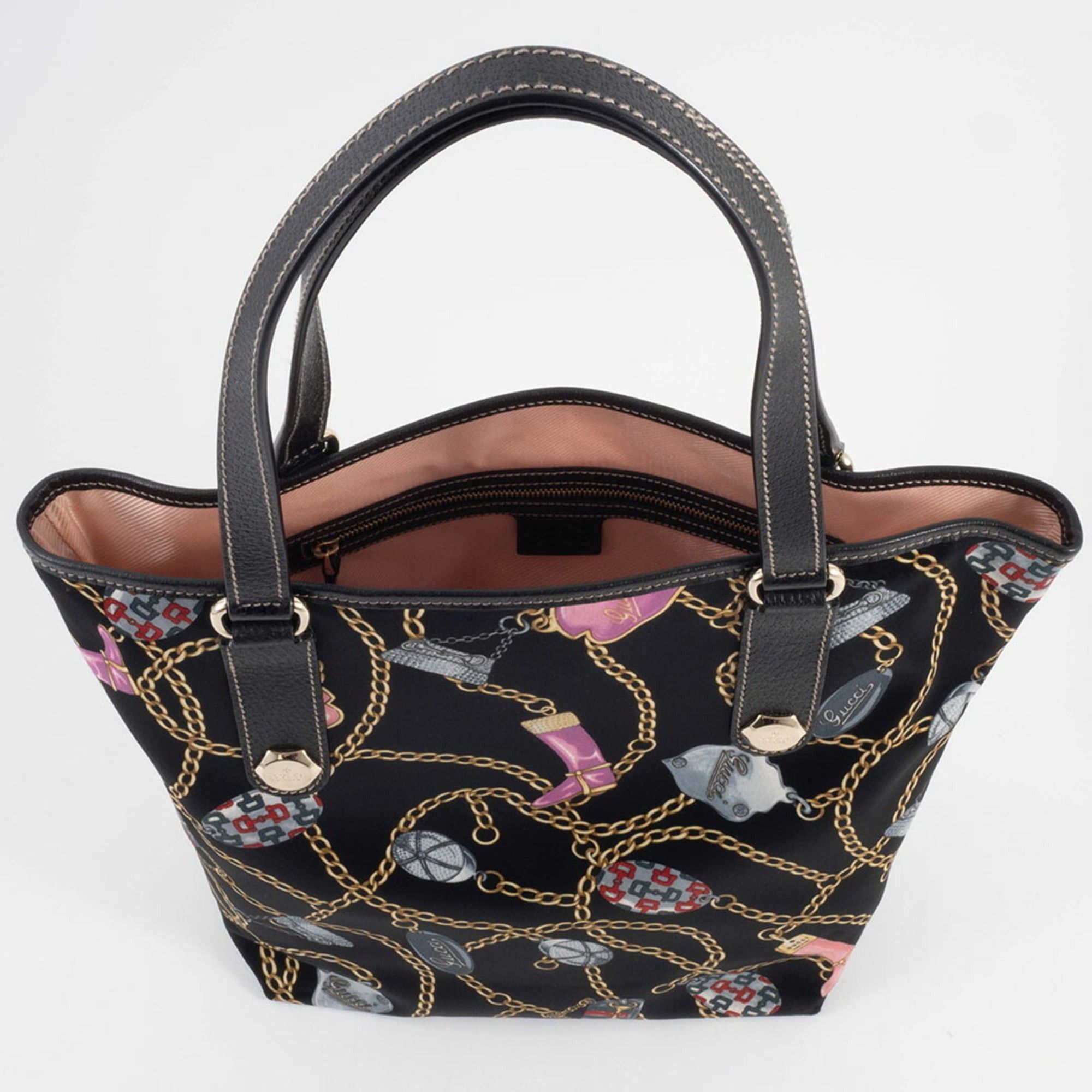 Gucci Gucci Tote Bag Satin 153009 Silk Leather Multicolor Chain Icon Black Size ONE SIZE - 6 Thumbnail