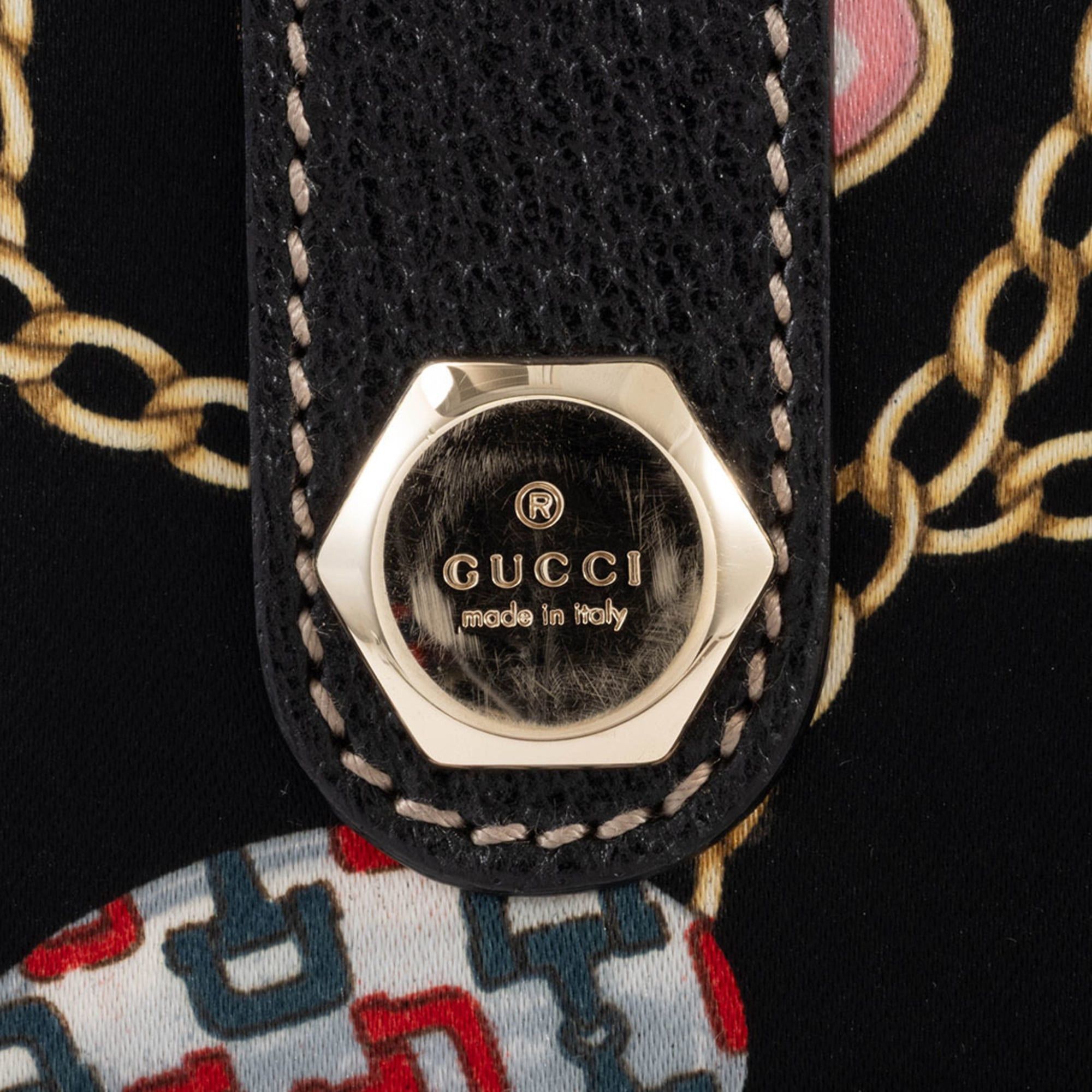 Gucci Gucci Tote Bag Satin 153009 Silk Leather Multicolor Chain Icon Black Size ONE SIZE - 10 Thumbnail