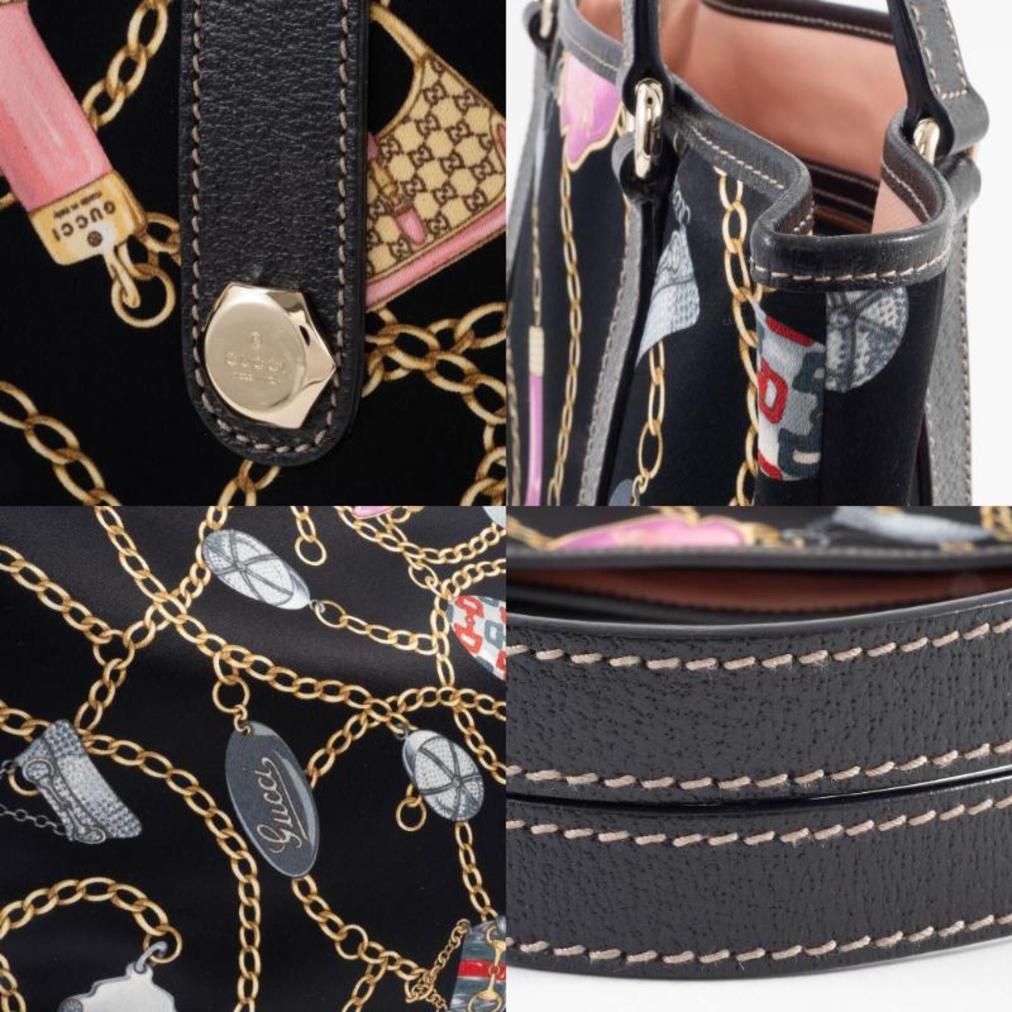 Gucci Gucci Tote Bag Satin 153009 Silk Leather Multicolor Chain Icon Black Size ONE SIZE - 19 Thumbnail