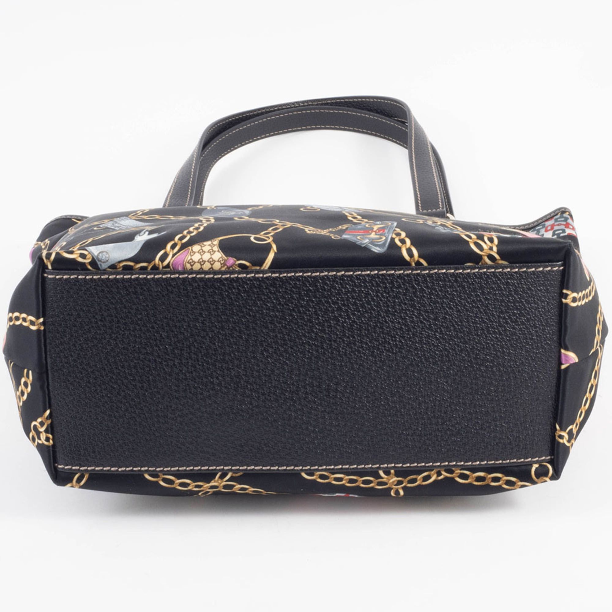 Gucci Gucci Tote Bag Satin 153009 Silk Leather Multicolor Chain Icon Black Size ONE SIZE - 7 Thumbnail