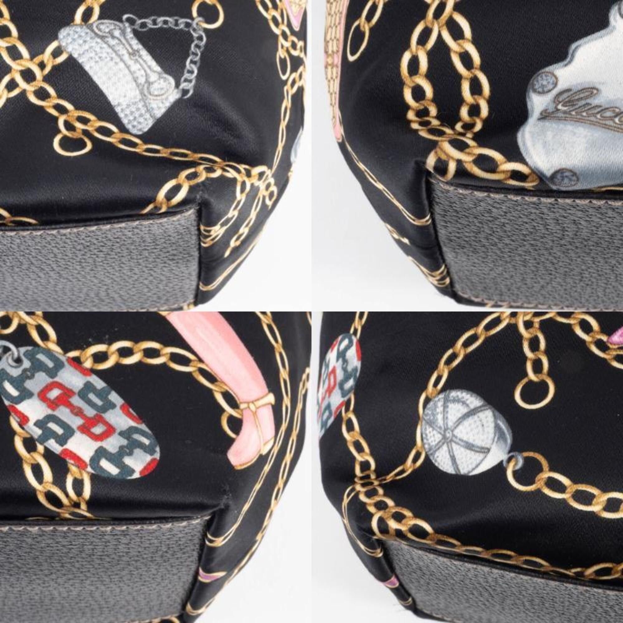 Gucci Gucci Tote Bag Satin 153009 Silk Leather Multicolor Chain Icon Black Size ONE SIZE - 20 Thumbnail