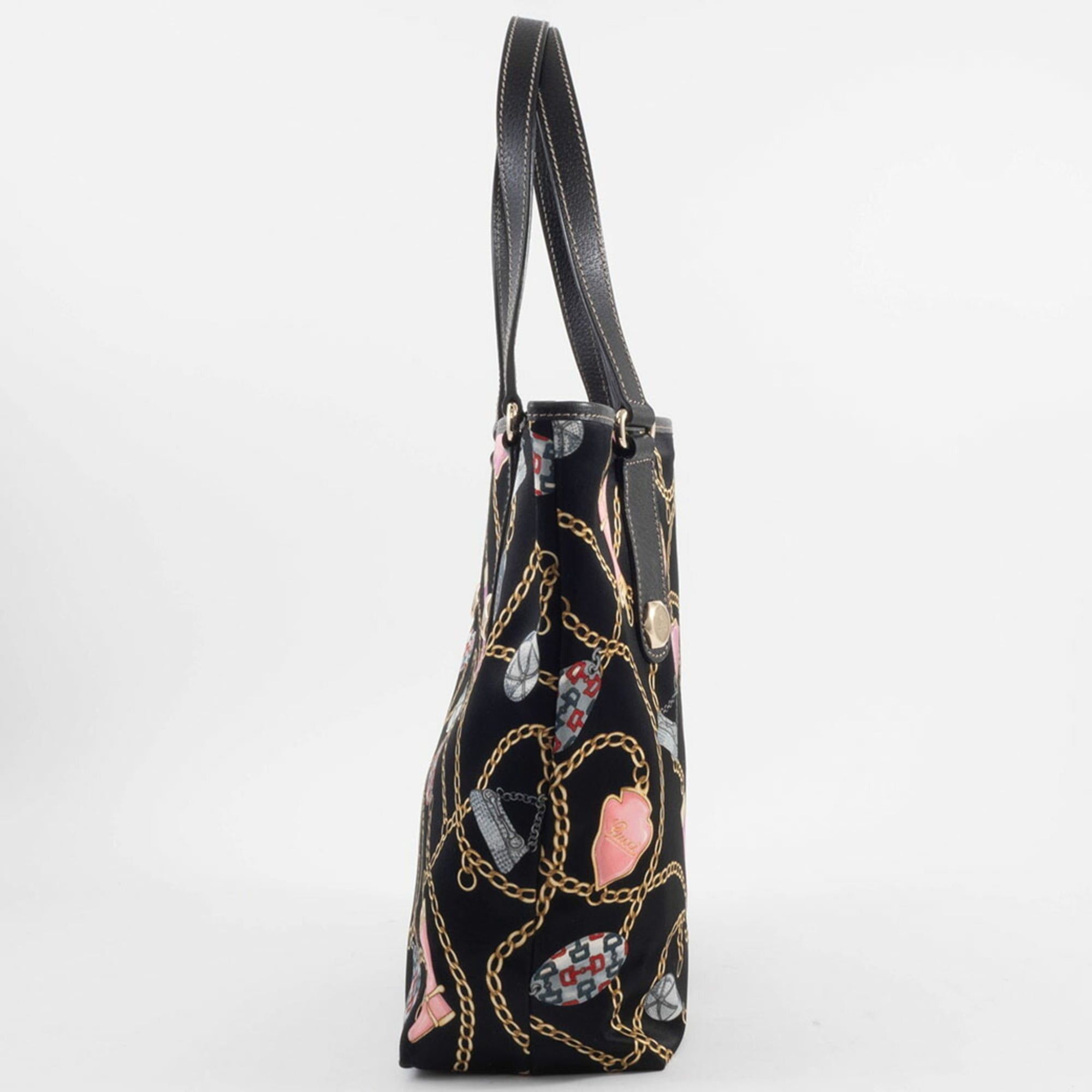 Gucci Gucci Tote Bag Satin 153009 Silk Leather Multicolor Chain Icon Black Size ONE SIZE - 5 Thumbnail