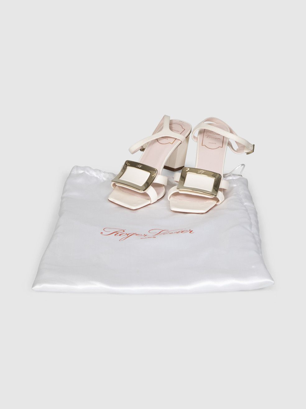 Roger Vivier White Leather Buckle Heeled Sandals Size US 6.5 / IT 36.5 - 3 Thumbnail