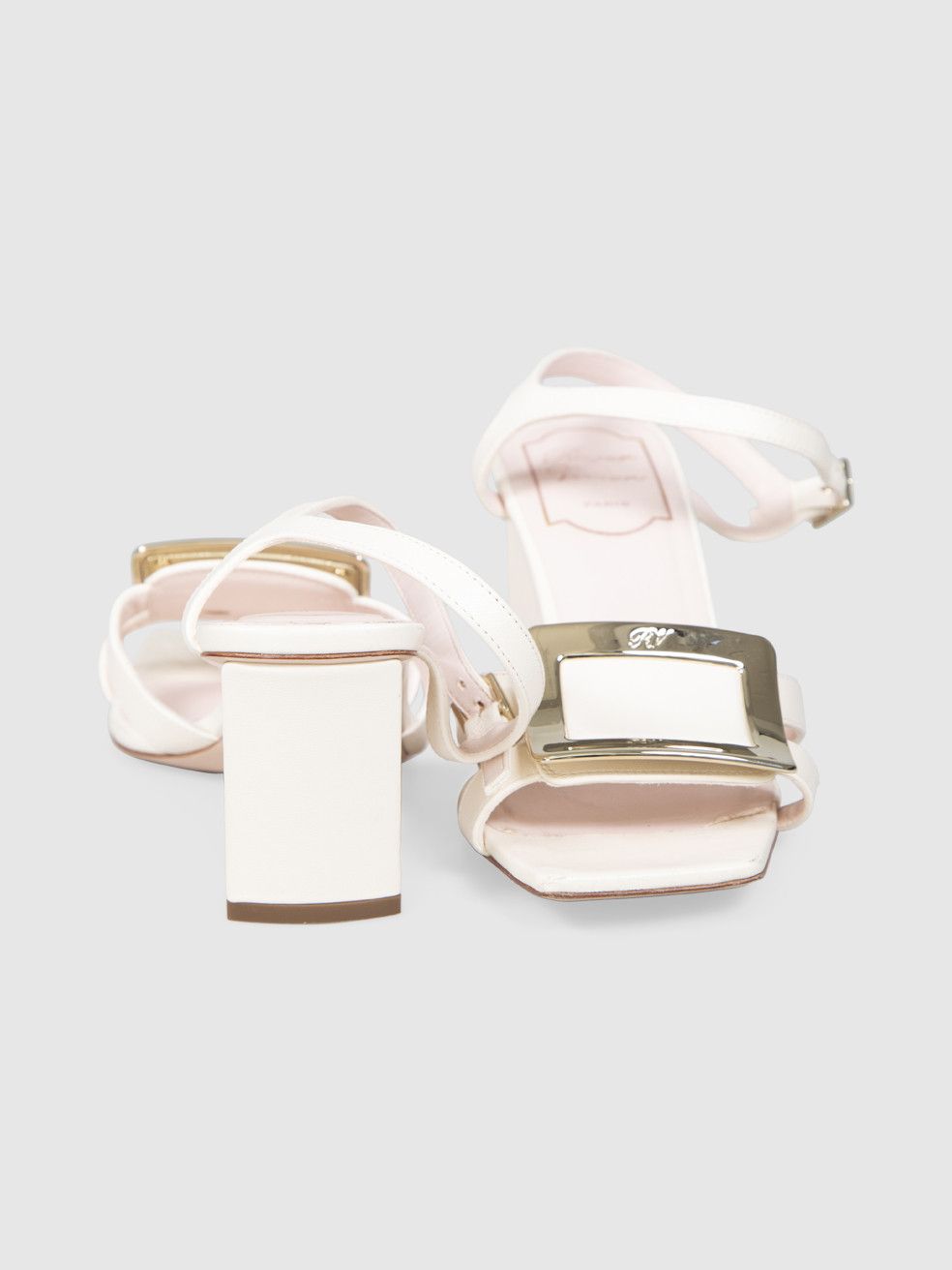 Roger Vivier White Leather Buckle Heeled Sandals Size US 6.5 / IT 36.5 - 4 Thumbnail