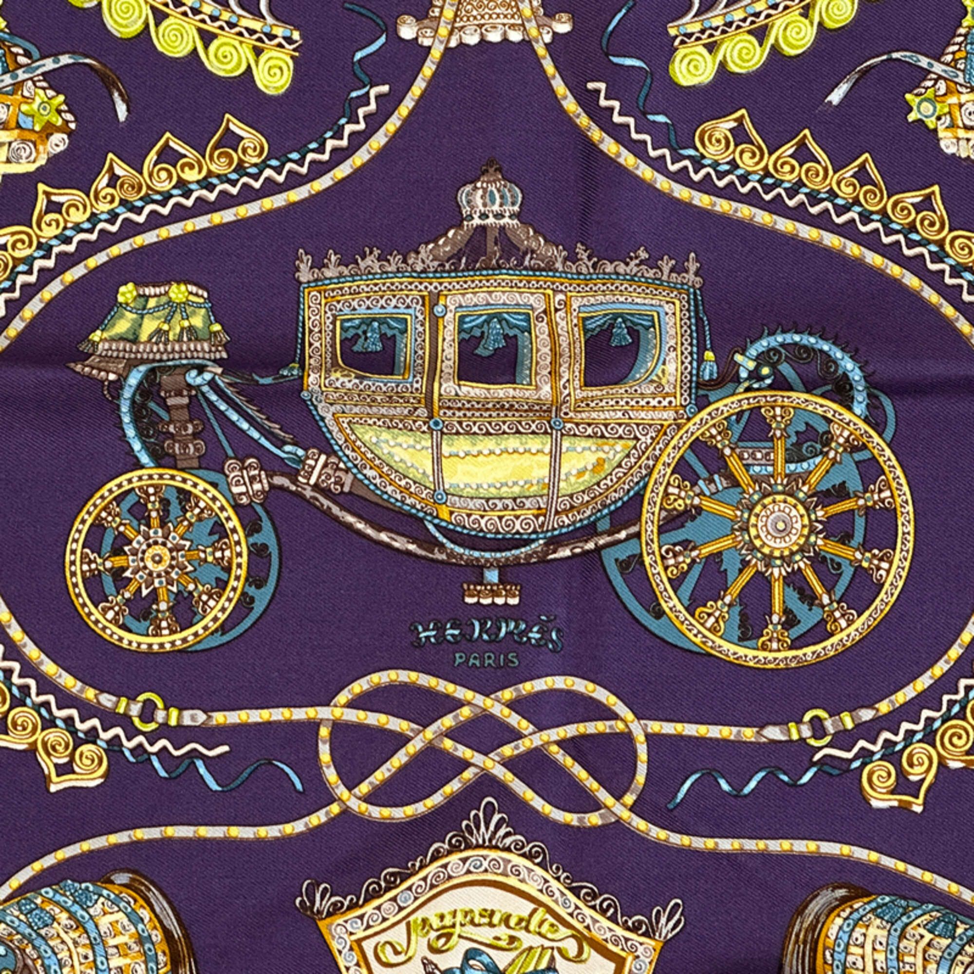 Hermes Hermes scarf/muffler, Petit Carré Bibliotheque (library design), women's, brand name, silk, purple, multicolor. Size ONE SIZE - 2 Thumbnail
