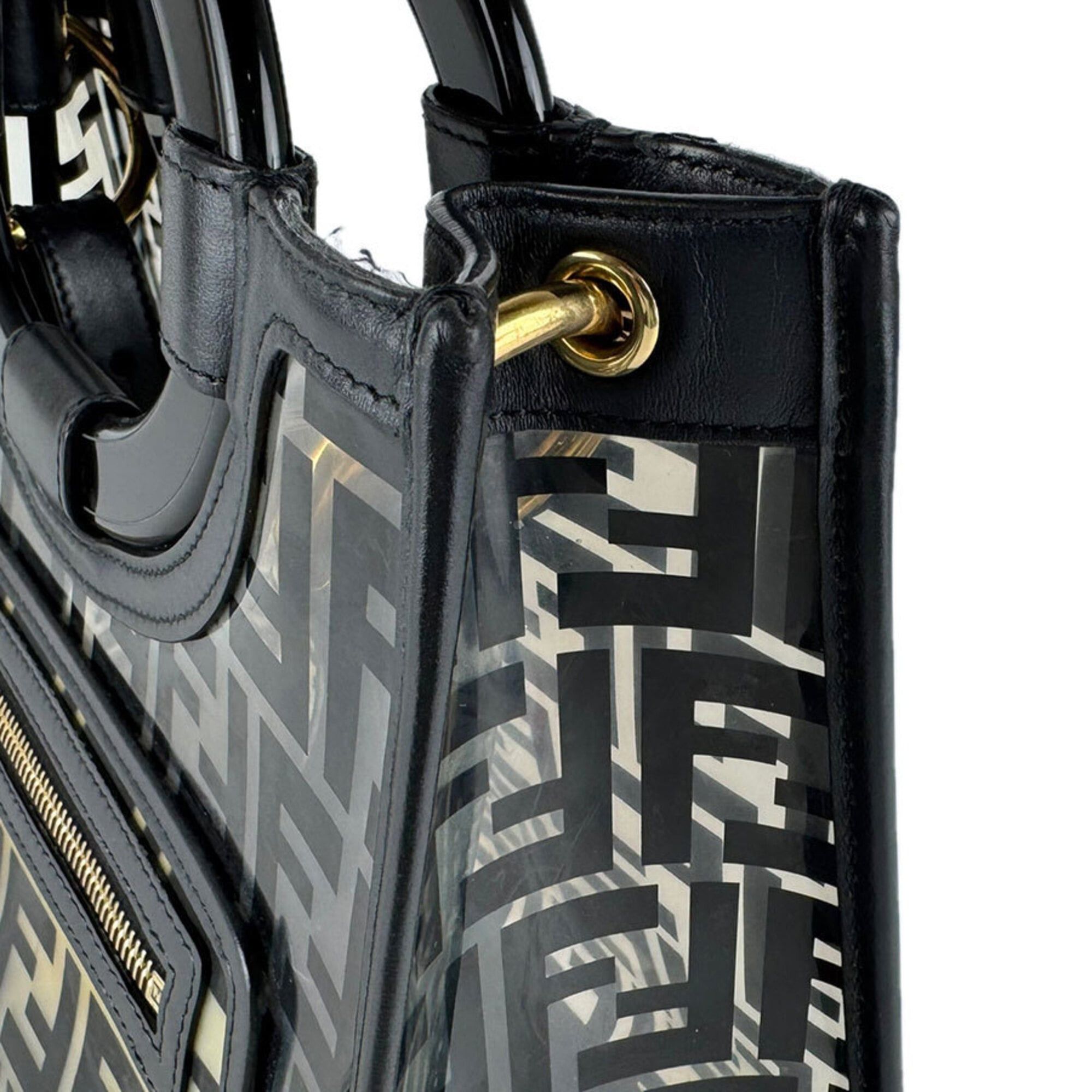 Fendi Fendi Runaway Shopper Handbag/Shoulder Bag, Vinyl Leather, Black/Clear/Gold, Women's, Free Shipping, z9466 Size ONE SIZE - 7 Thumbnail