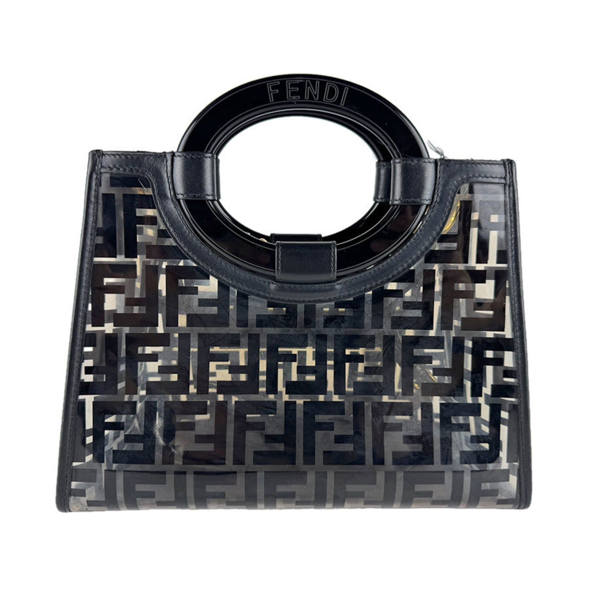 Fendi Fendi Runaway Shopper Handbag/Shoulder Bag, Vinyl Leather, Black/Clear/Gold, Women's, Free Shipping, z9466 Size ONE SIZE - 3 Thumbnail