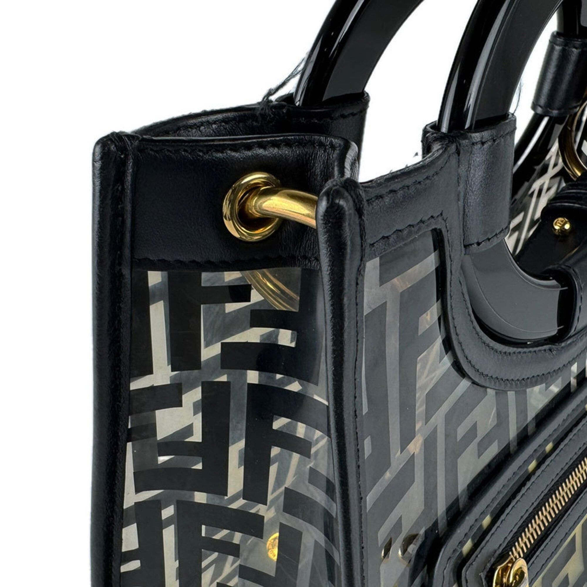 Fendi Fendi Runaway Shopper Handbag/Shoulder Bag, Vinyl Leather, Black/Clear/Gold, Women's, Free Shipping, z9466 Size ONE SIZE - 6 Thumbnail