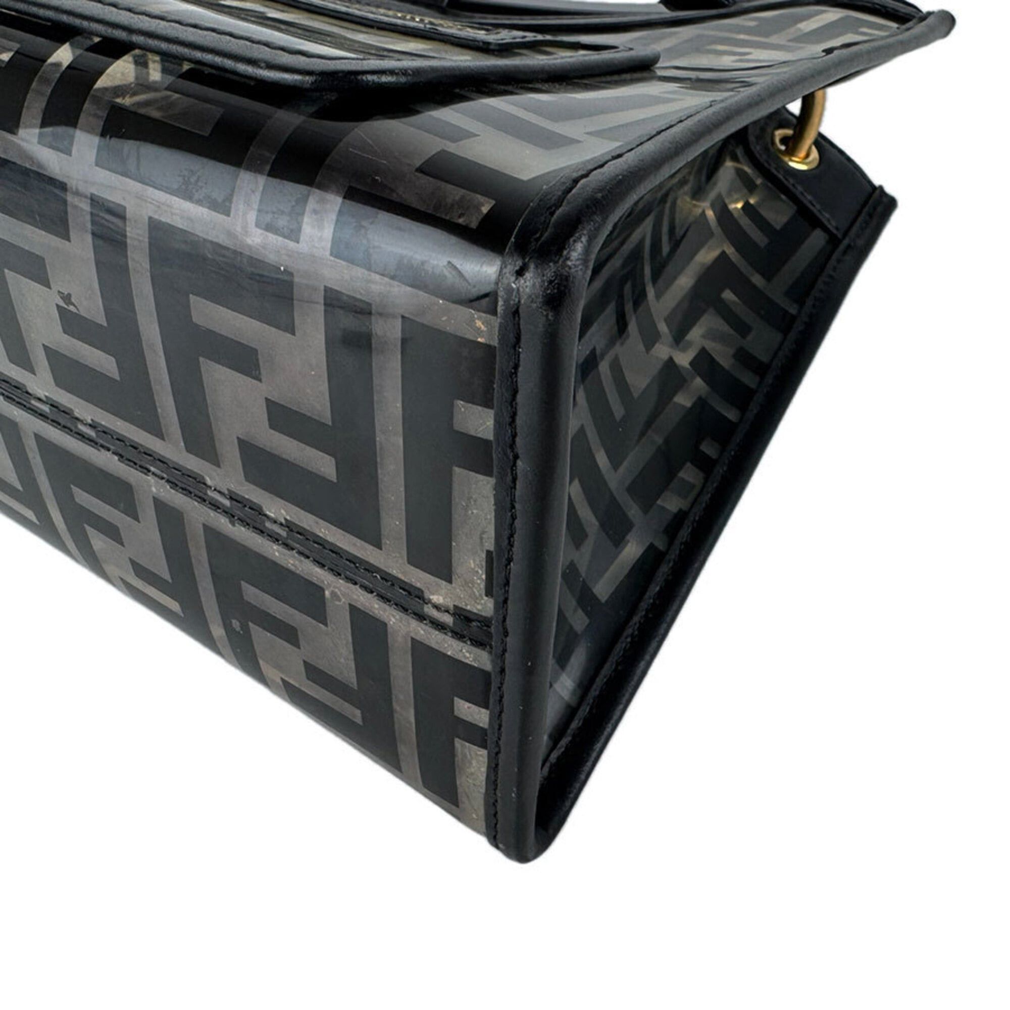 Fendi Fendi Runaway Shopper Handbag/Shoulder Bag, Vinyl Leather, Black/Clear/Gold, Women's, Free Shipping, z9466 Size ONE SIZE - 9 Thumbnail