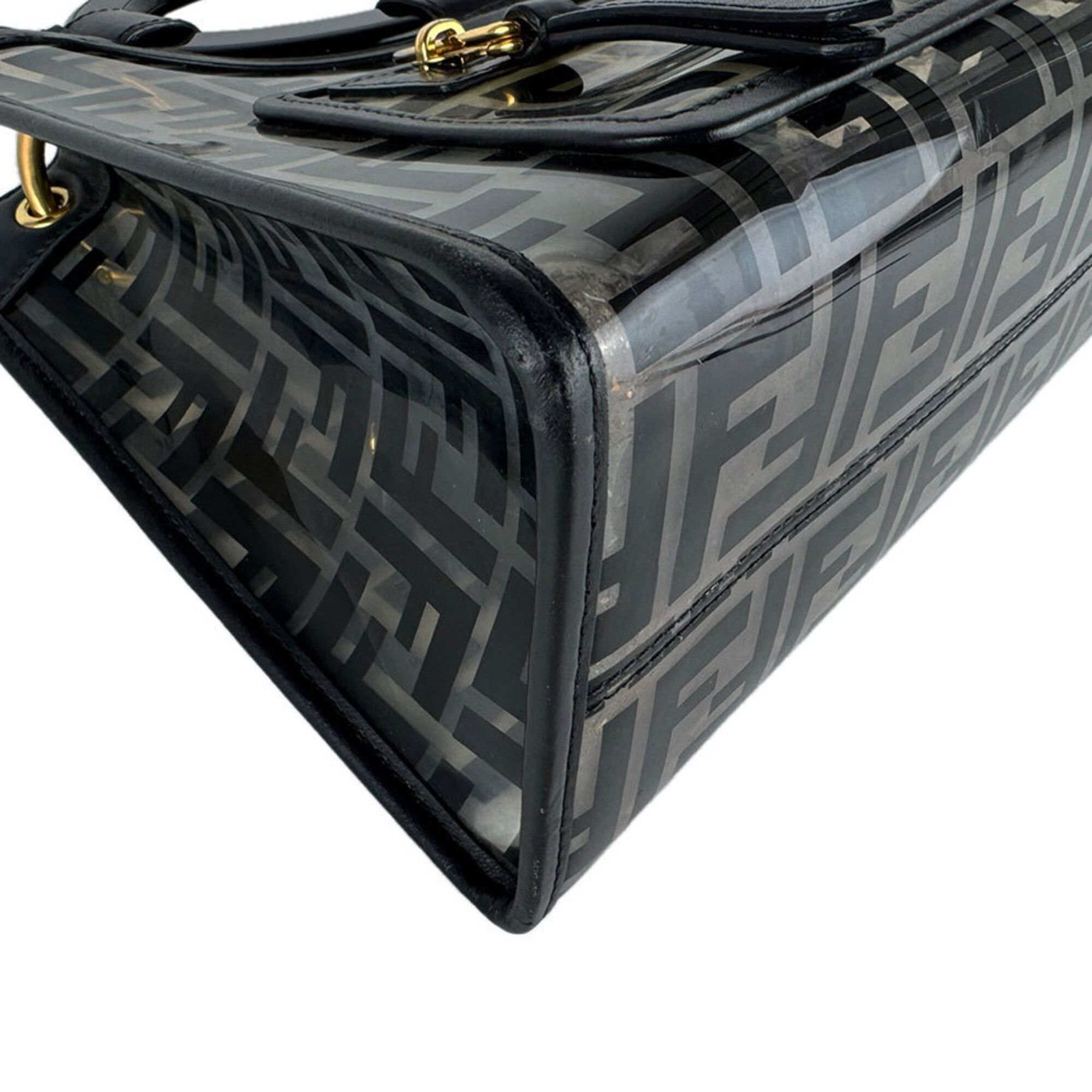 Fendi Fendi Runaway Shopper Handbag/Shoulder Bag, Vinyl Leather, Black/Clear/Gold, Women's, Free Shipping, z9466 Size ONE SIZE - 8 Thumbnail