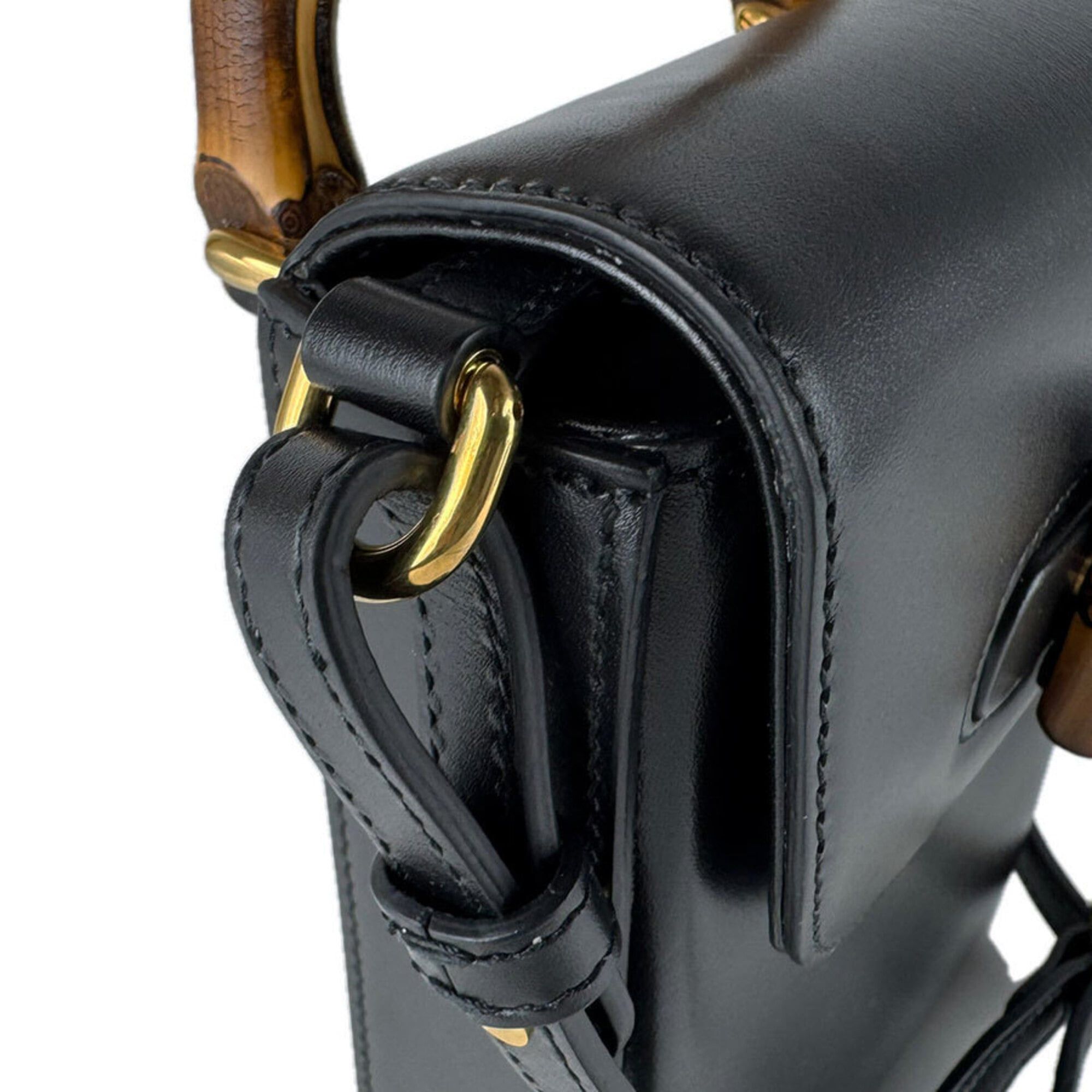 Gucci Gucci shoulder bag, handbag, backpack, bamboo leather, black and gold, women's, free shipping, z9430 Size ONE SIZE - 6 Thumbnail
