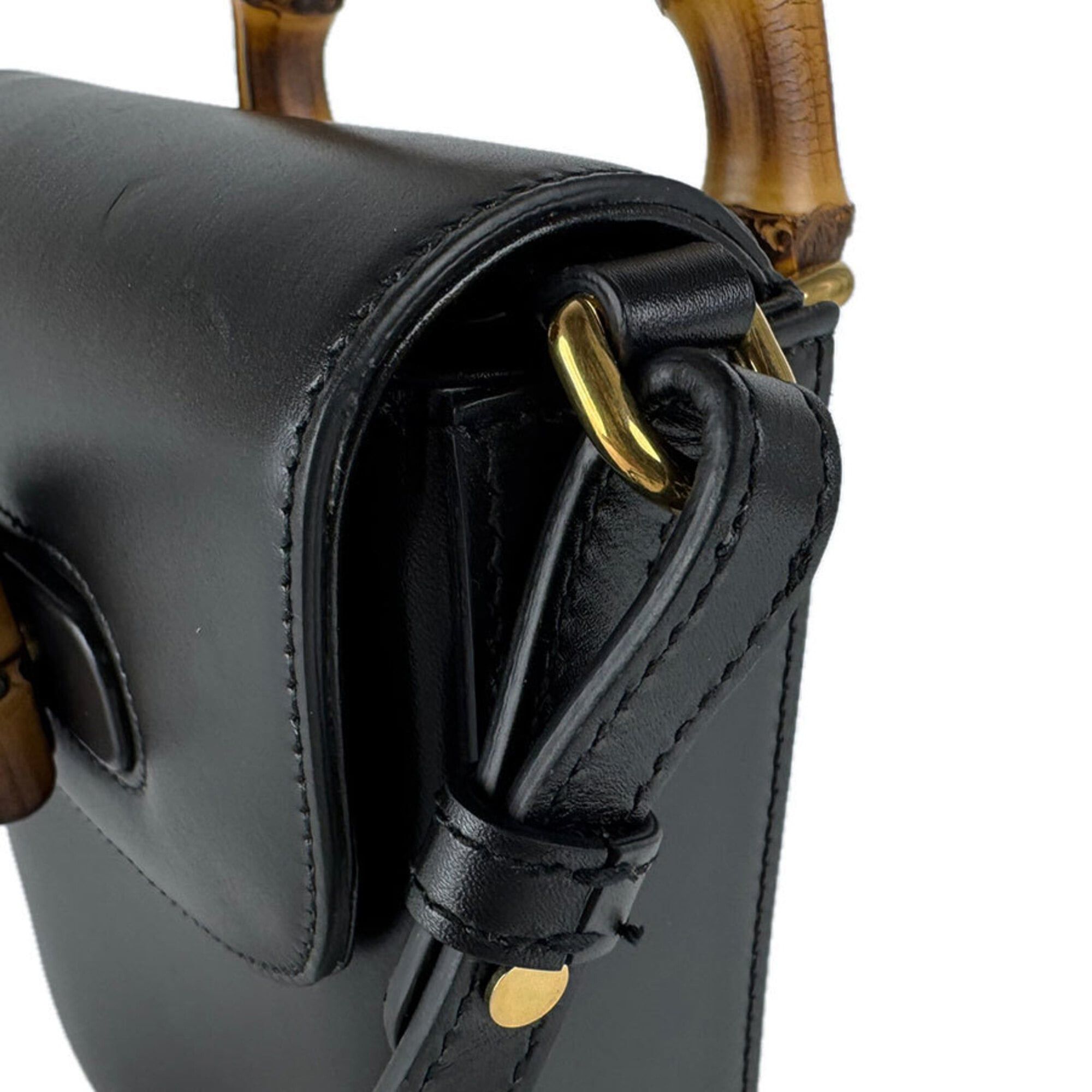 Gucci Gucci shoulder bag, handbag, backpack, bamboo leather, black and gold, women's, free shipping, z9430 Size ONE SIZE - 7 Thumbnail