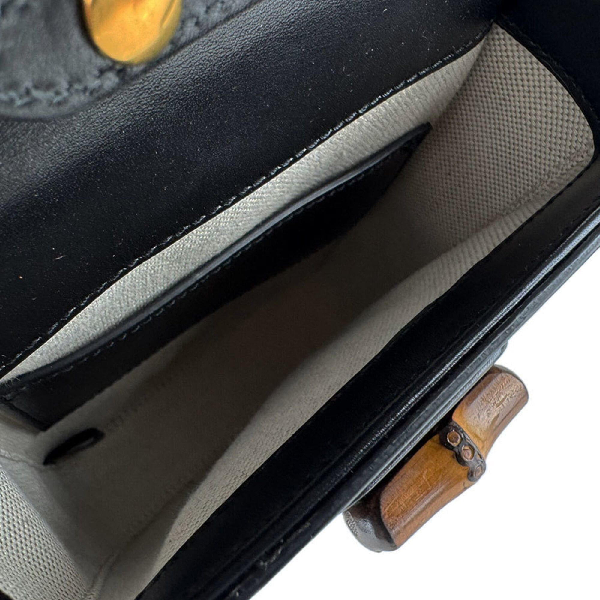 Gucci Gucci shoulder bag, handbag, backpack, bamboo leather, black and gold, women's, free shipping, z9430 Size ONE SIZE - 5 Thumbnail