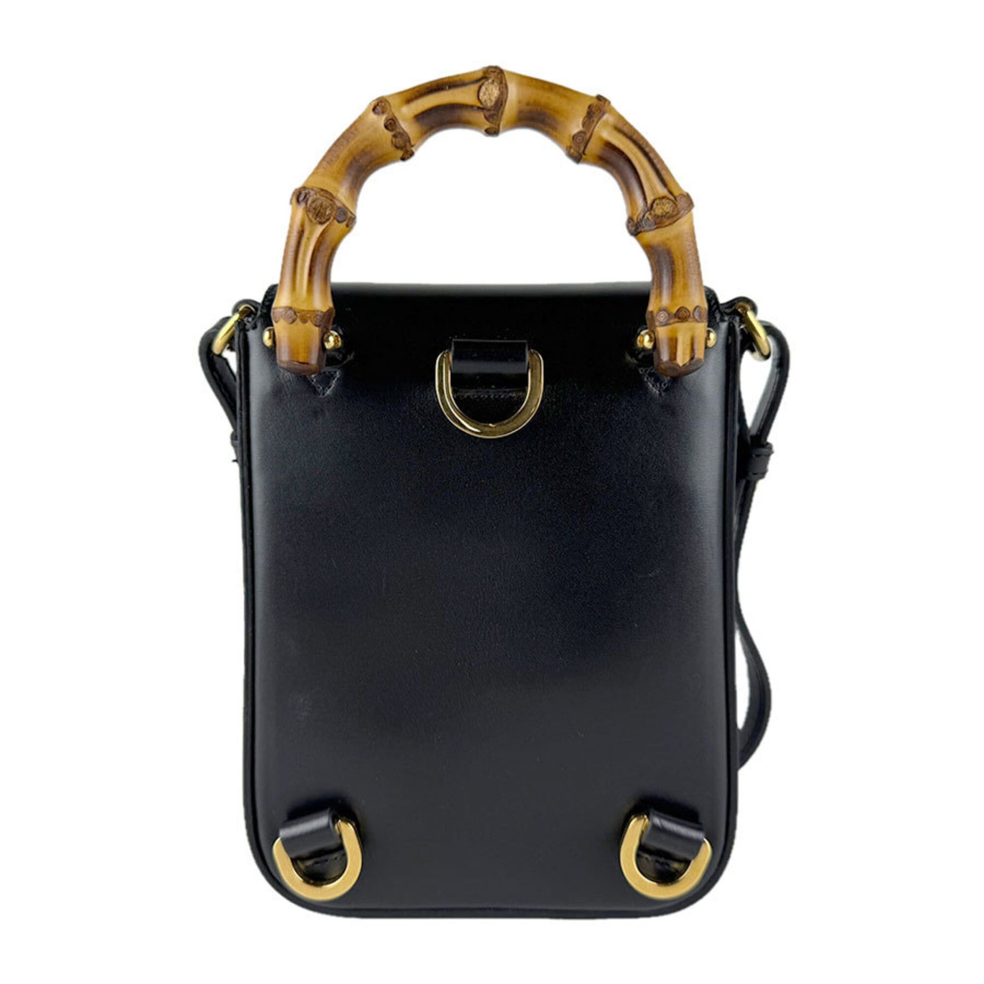 Gucci Gucci shoulder bag, handbag, backpack, bamboo leather, black and gold, women's, free shipping, z9430 Size ONE SIZE - 3 Thumbnail