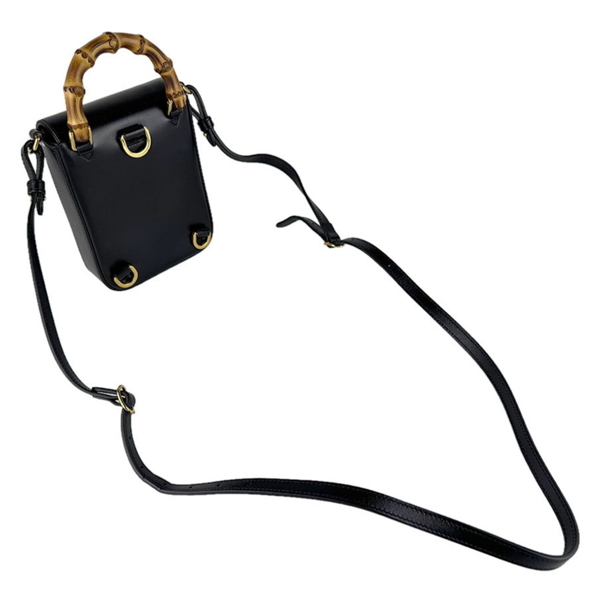 Gucci Gucci shoulder bag, handbag, backpack, bamboo leather, black and gold, women's, free shipping, z9430 Size ONE SIZE - 11 Thumbnail