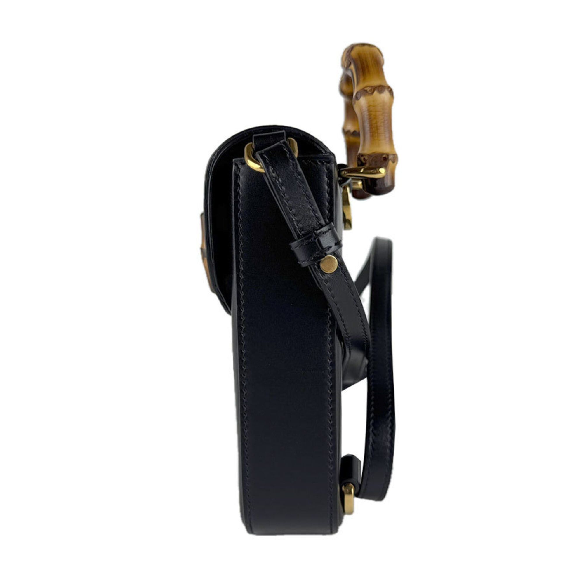 Gucci Gucci shoulder bag, handbag, backpack, bamboo leather, black and gold, women's, free shipping, z9430 Size ONE SIZE - 2 Thumbnail