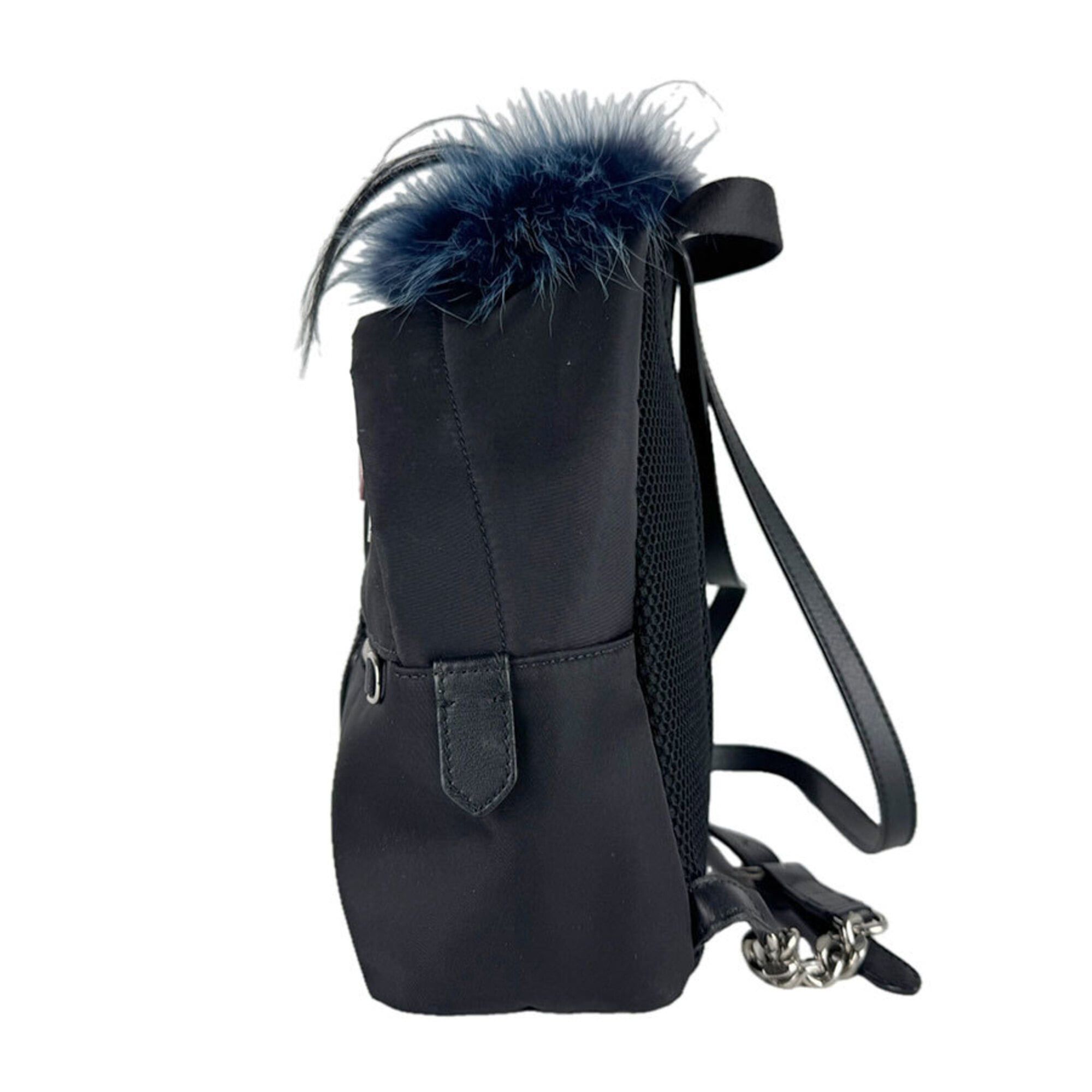 Fendi Fendi ZAINO MINI Backpack, Nylon, Fur, Black/Silver, Women's, 8BZ038-48Z, Free Shipping, z9473 Size ONE SIZE - 2 Thumbnail