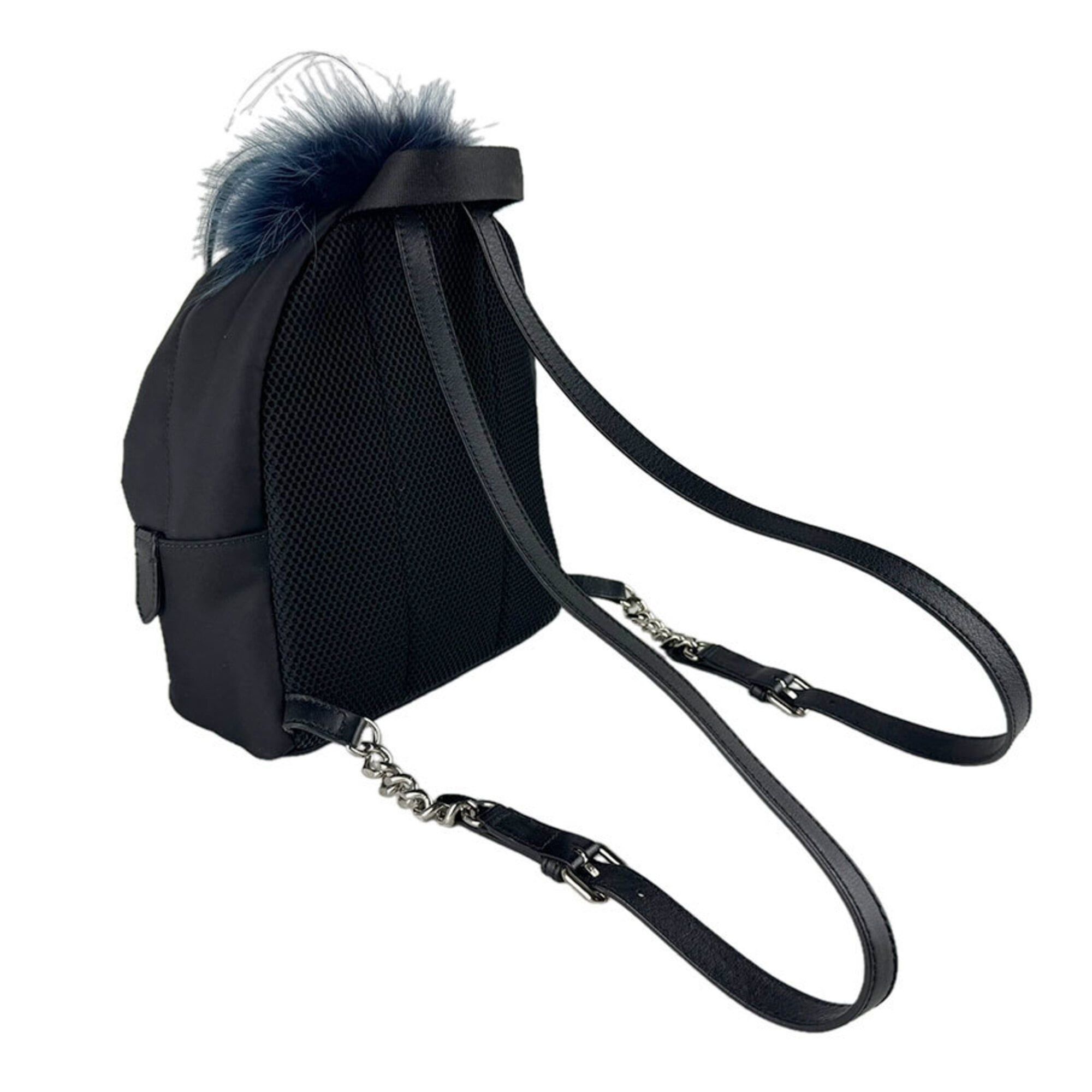 Fendi Fendi ZAINO MINI Backpack, Nylon, Fur, Black/Silver, Women's, 8BZ038-48Z, Free Shipping, z9473 Size ONE SIZE - 11 Thumbnail
