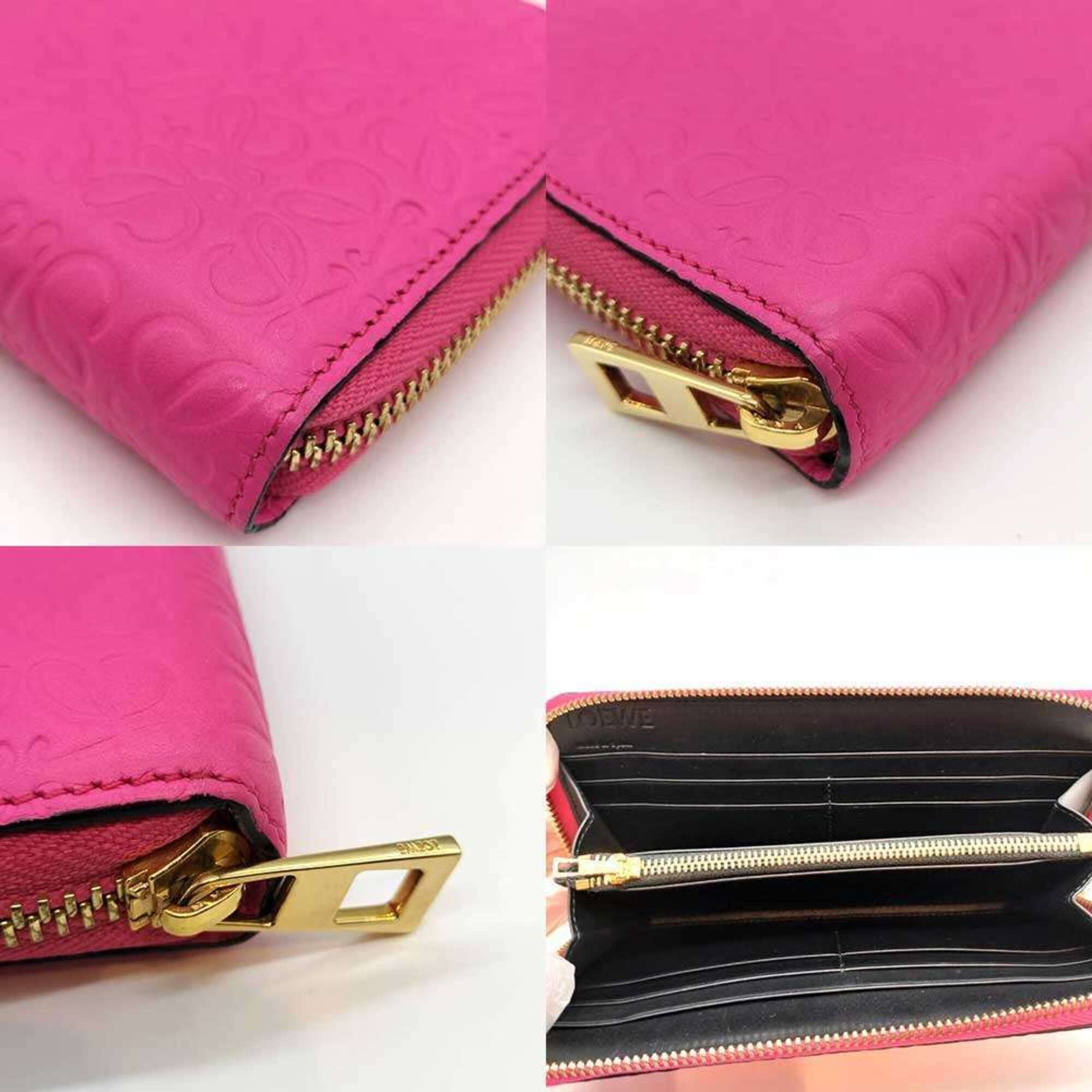 Loewe Loewe Repeat Anagram Long Wallet, Round, Pink Leather, Women's Size ONE SIZE - 4 Thumbnail