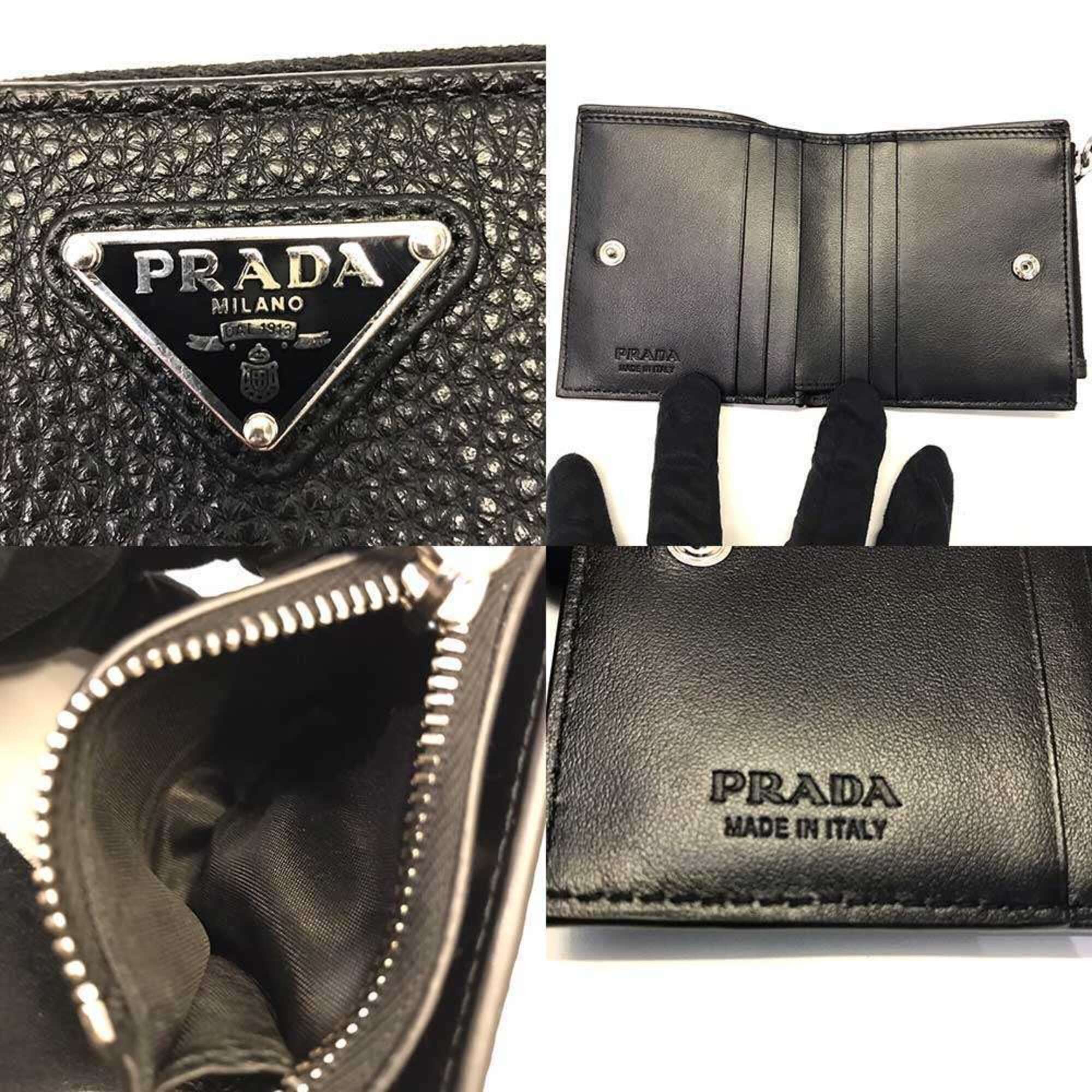Prada Prada Bi-fold Wallet, Vitello Leather, Black Triangle Design, 2ML0492E54 PRADA Size ONE SIZE - 4 Thumbnail
