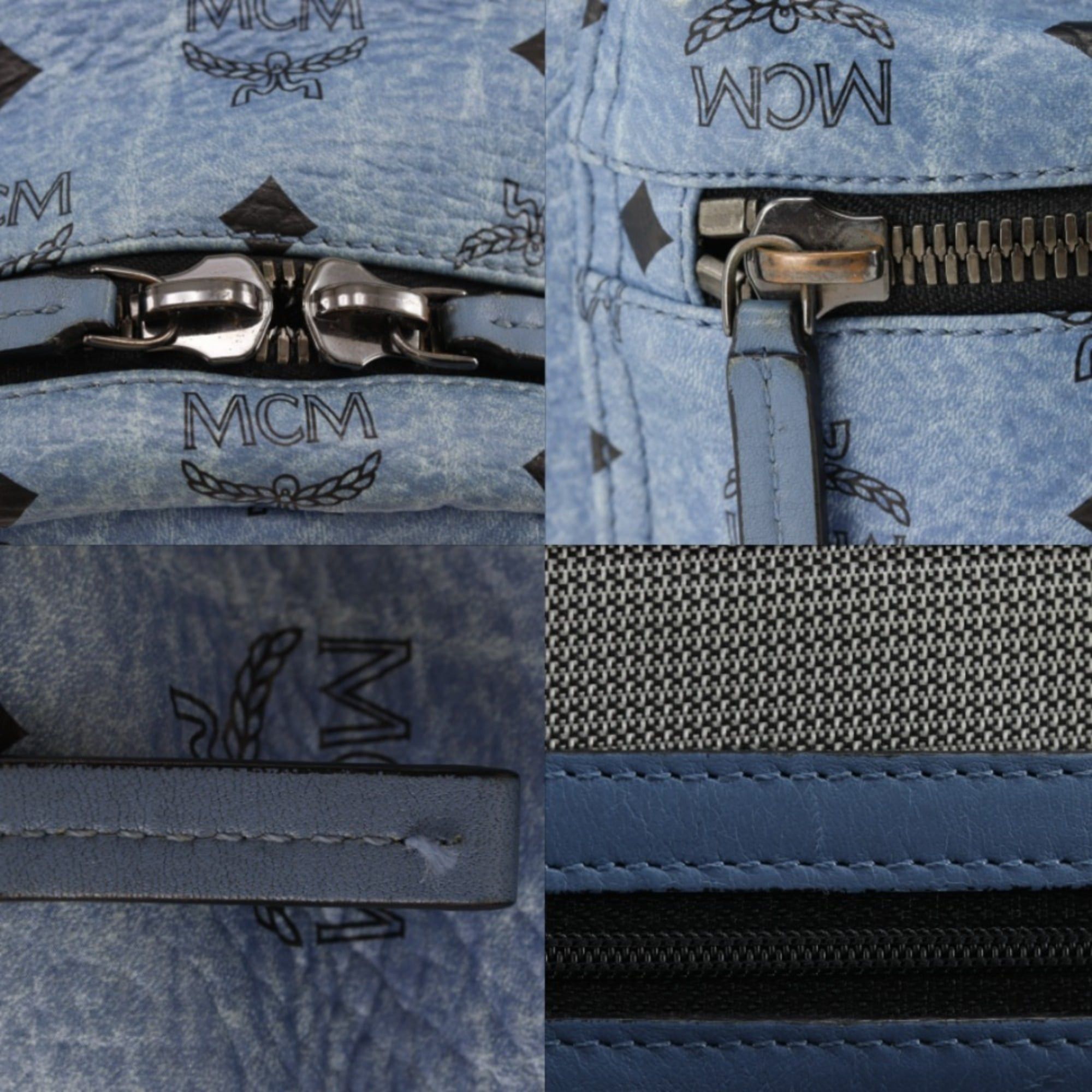 MCM MCM Stark Backpack/Daypack, Logo Gram Studded Leather, Light Blue, 2-way, A5 Size, Double Zipper, Women's Size ONE SIZE - 13 Thumbnail