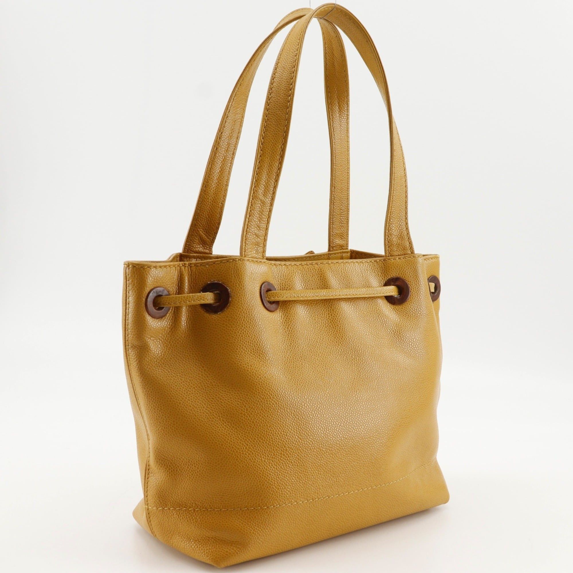 Chanel Chanel Coco Mark Tote Bag, Drawstring, Caviar Leather, Camel, A5 Size, Women's Size ONE SIZE - 3 Thumbnail