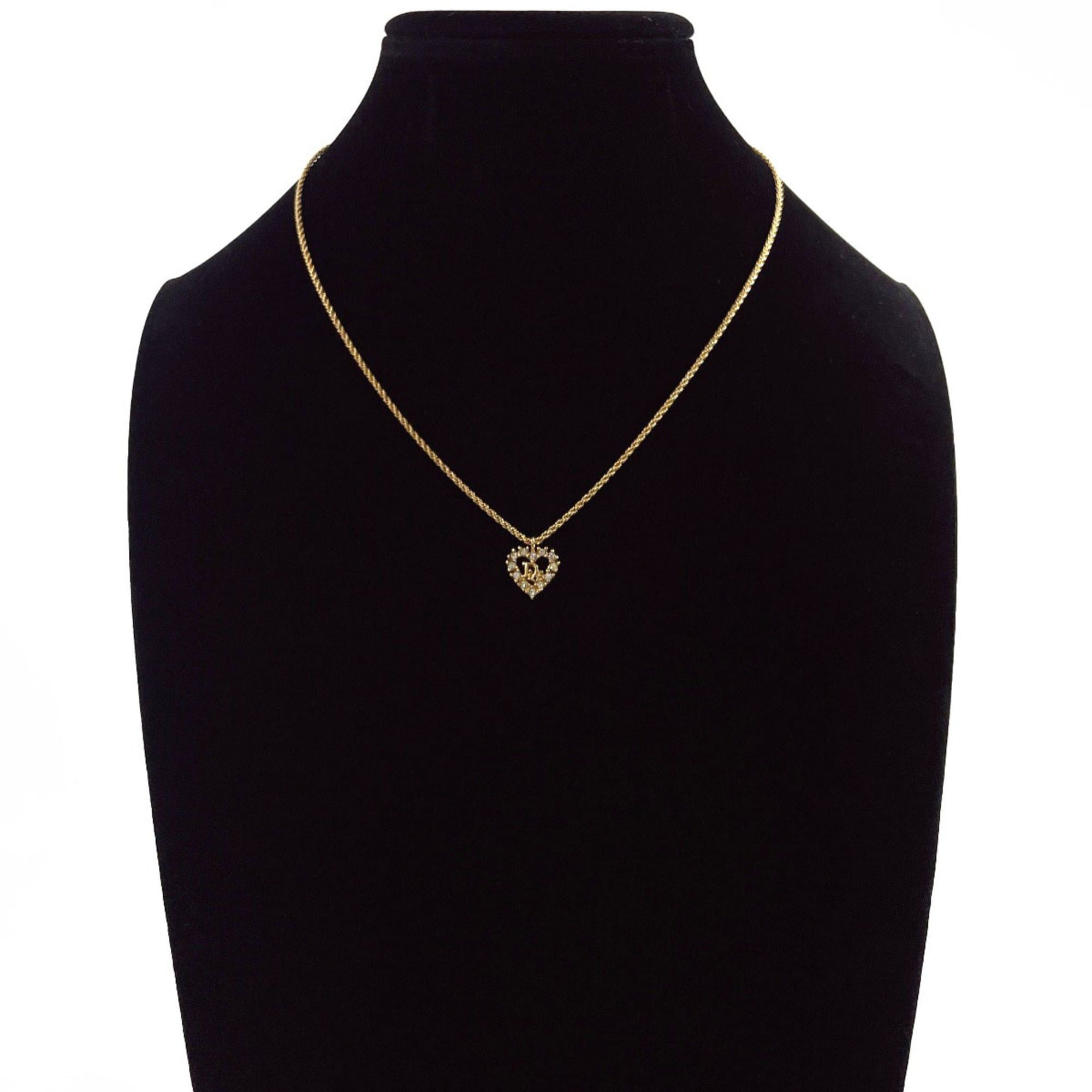 Dior Christian Dior Heart Logo Vintage Necklace, Metal/Rhinestone, Gold, Women's Size ONE SIZE - 6 Thumbnail