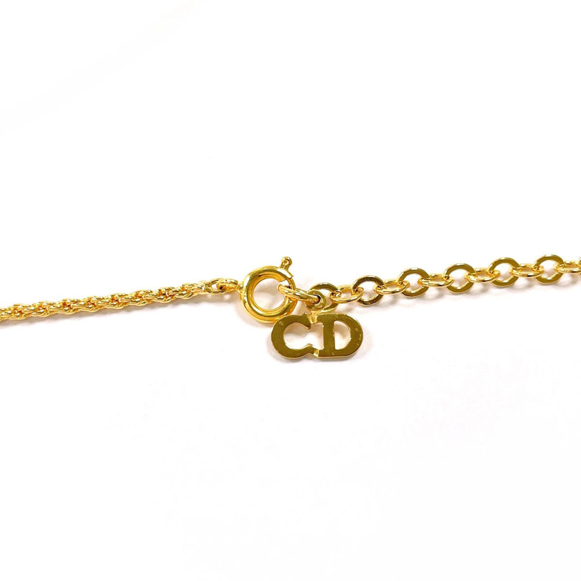 Dior Christian Dior Heart Logo Vintage Necklace, Metal/Rhinestone, Gold, Women's Size ONE SIZE - 3 Thumbnail