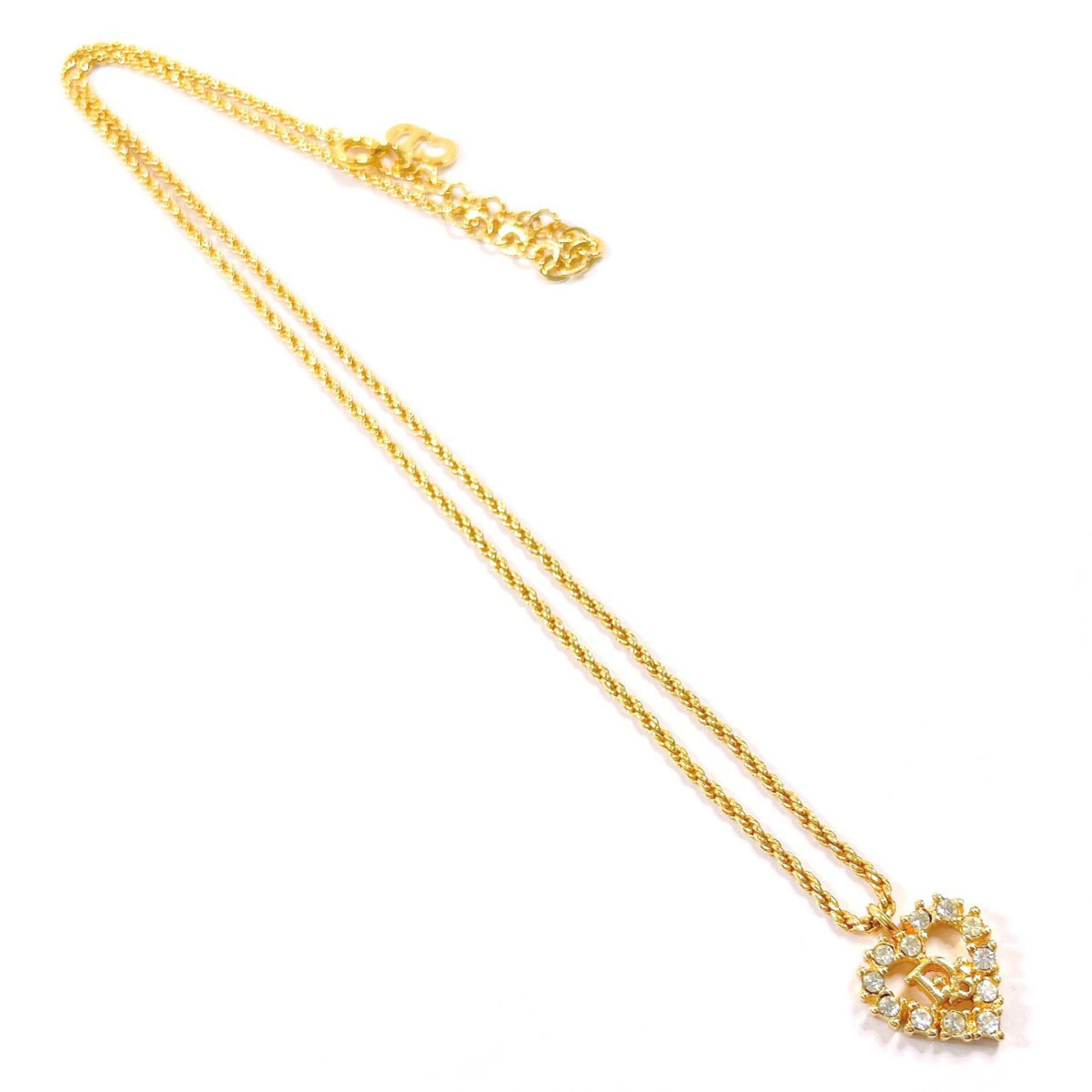 Dior Christian Dior Heart Logo Vintage Necklace, Metal/Rhinestone, Gold, Women's Size ONE SIZE - 2 Thumbnail