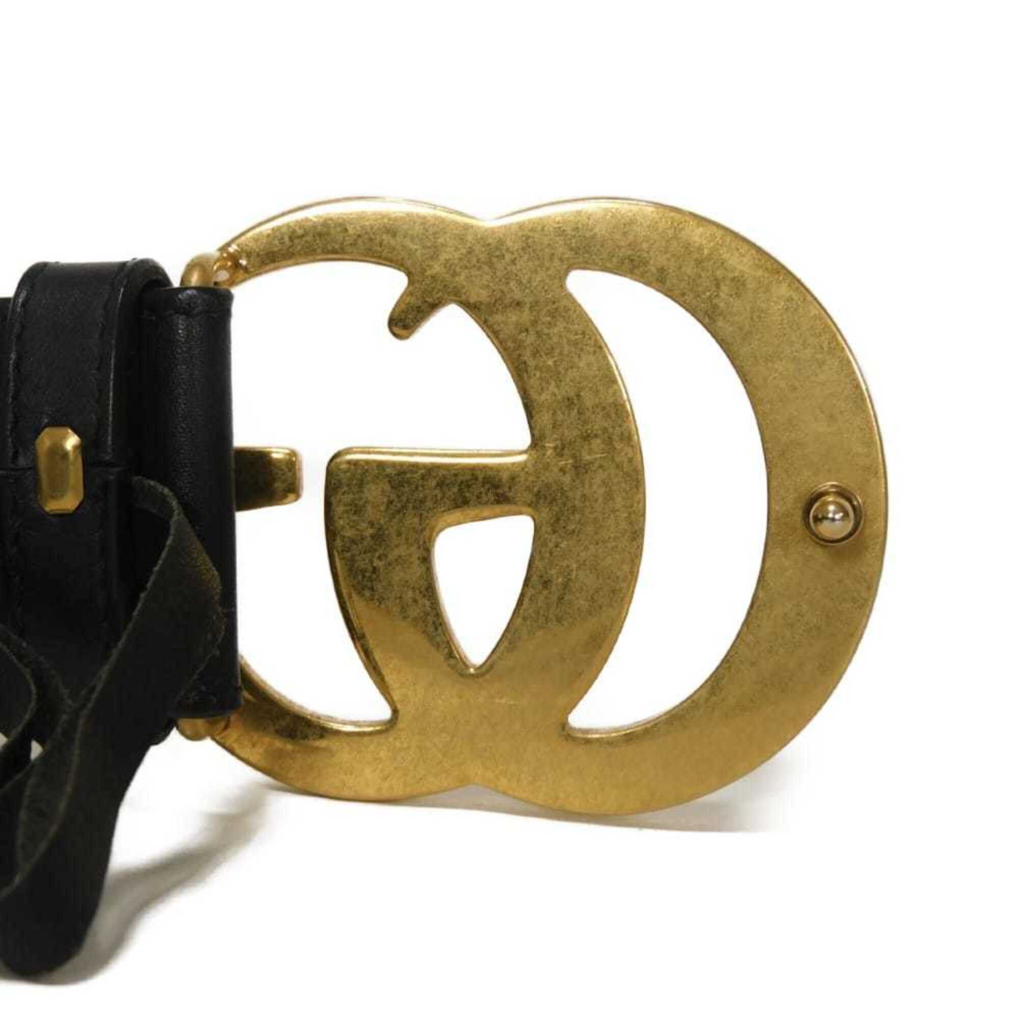 Gucci Gucci Belt GG Emblem Wide Leather 40MM 75/30 Calf Marmont Black 400593 AP00T 1000 Men's Women's Size ONE SIZE - 4 Thumbnail