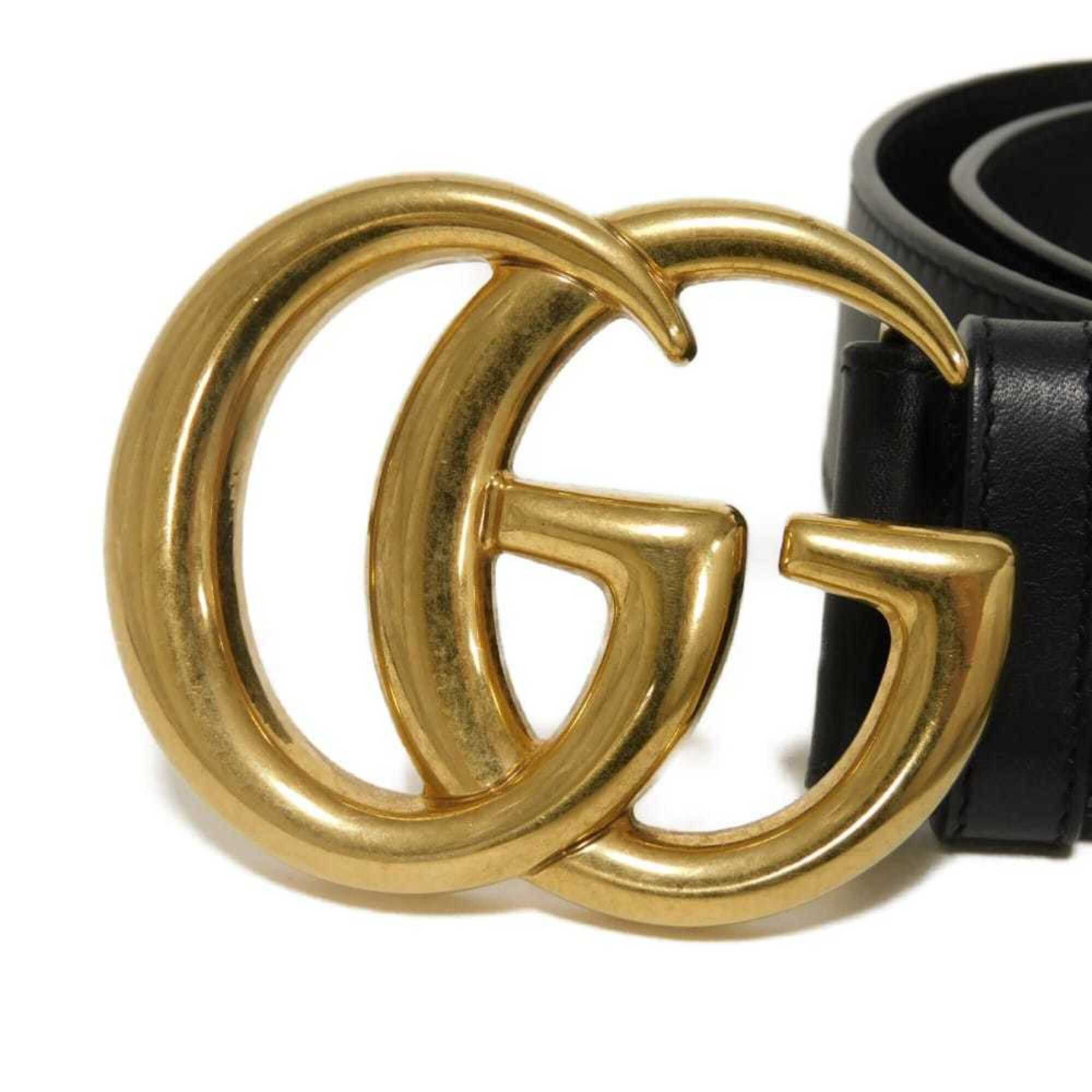Gucci Gucci Belt GG Emblem Wide Leather 40MM 75/30 Calf Marmont Black 400593 AP00T 1000 Men's Women's Size ONE SIZE - 3 Thumbnail