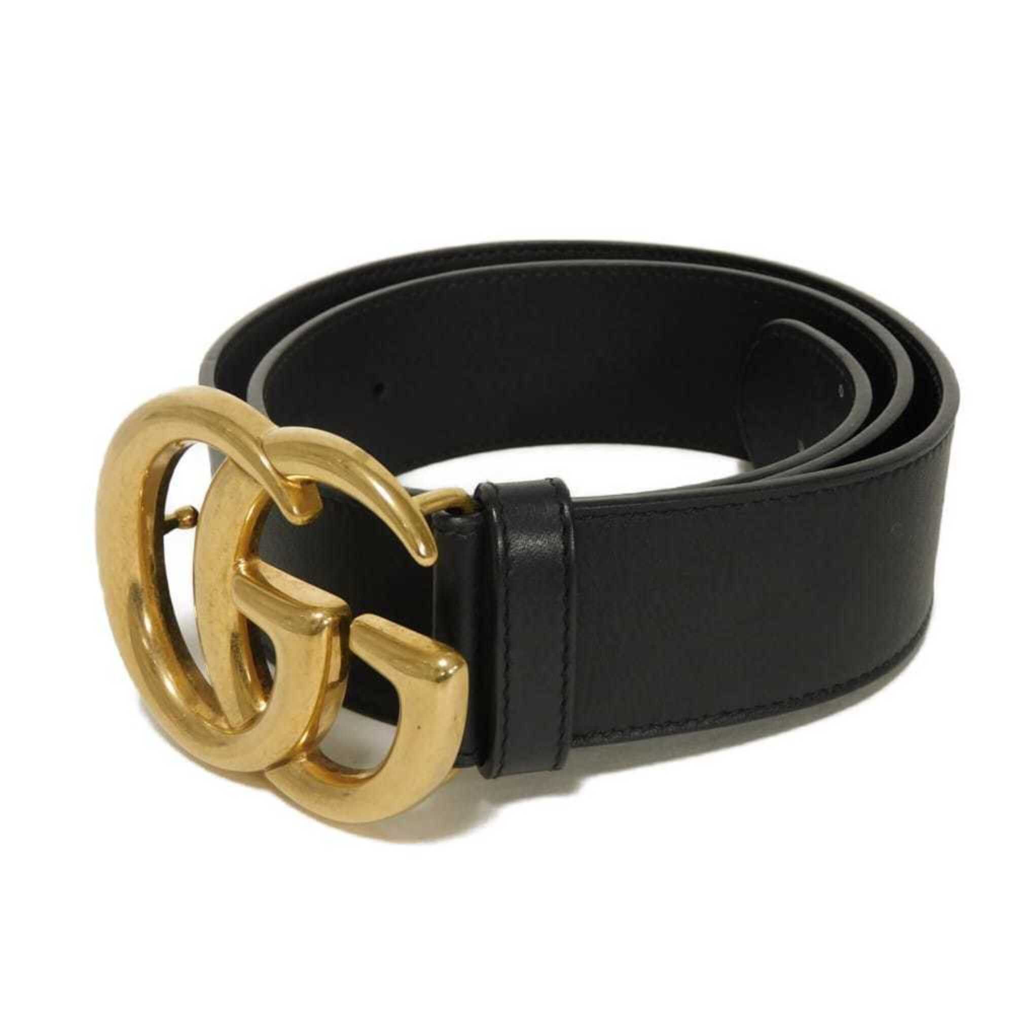 Gucci Gucci Belt GG Emblem Wide Leather 40MM 75/30 Calf Marmont Black 400593 AP00T 1000 Men's Women's Size ONE SIZE - 2 Thumbnail
