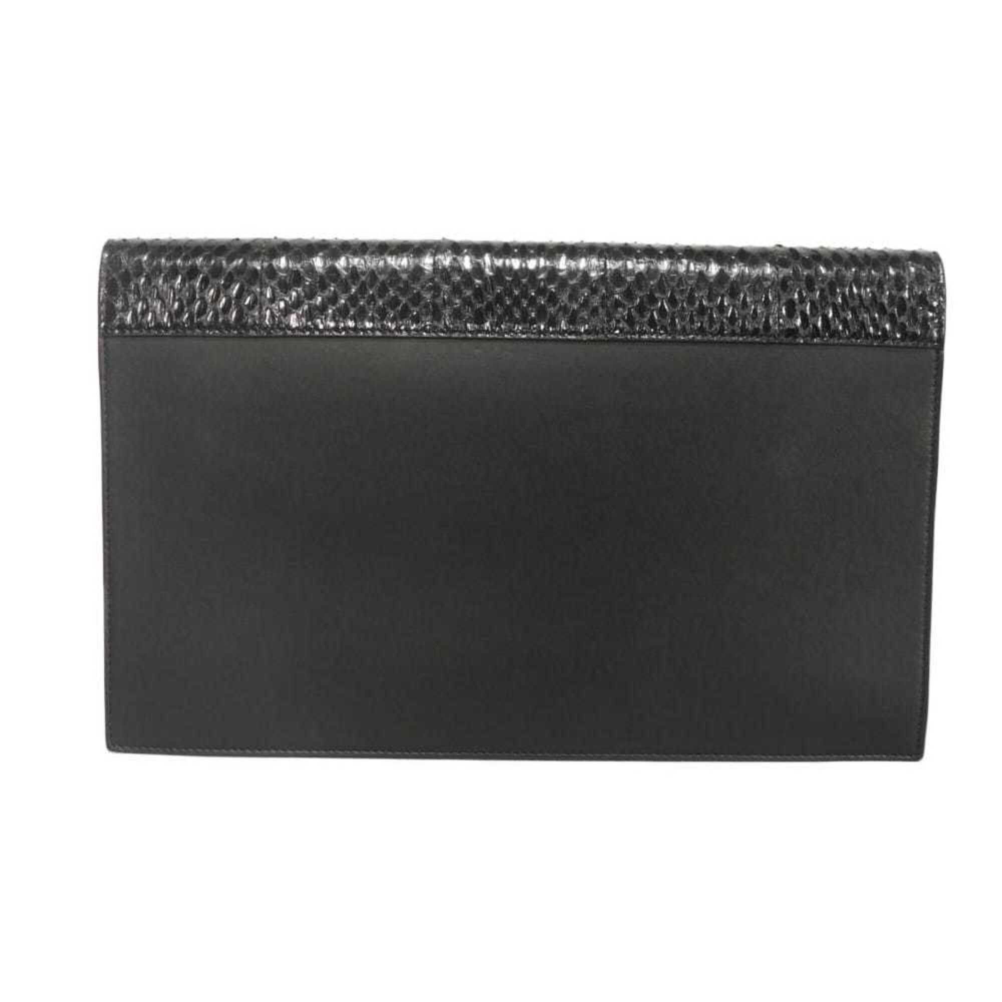 Celine Celine Shoulder Bag Chain Crossbody Lambskin Snake Pattern White 2-Way Clutch Old Logo Foil Stamped Black 105204 Men's Women's Size ONE SIZE - 4 Thumbnail