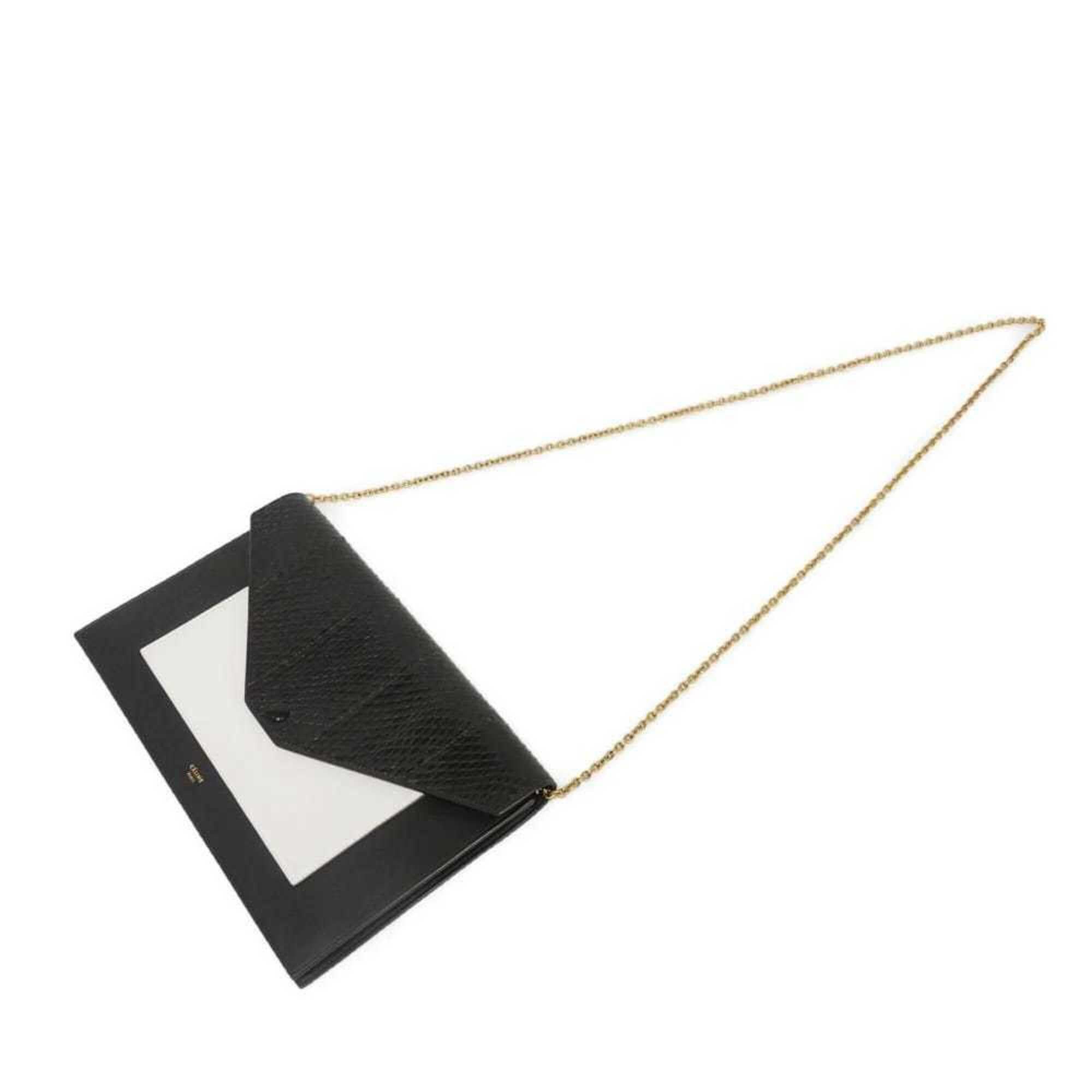 Celine Celine Shoulder Bag Chain Crossbody Lambskin Snake Pattern White 2-Way Clutch Old Logo Foil Stamped Black 105204 Men's Women's Size ONE SIZE - 5 Thumbnail