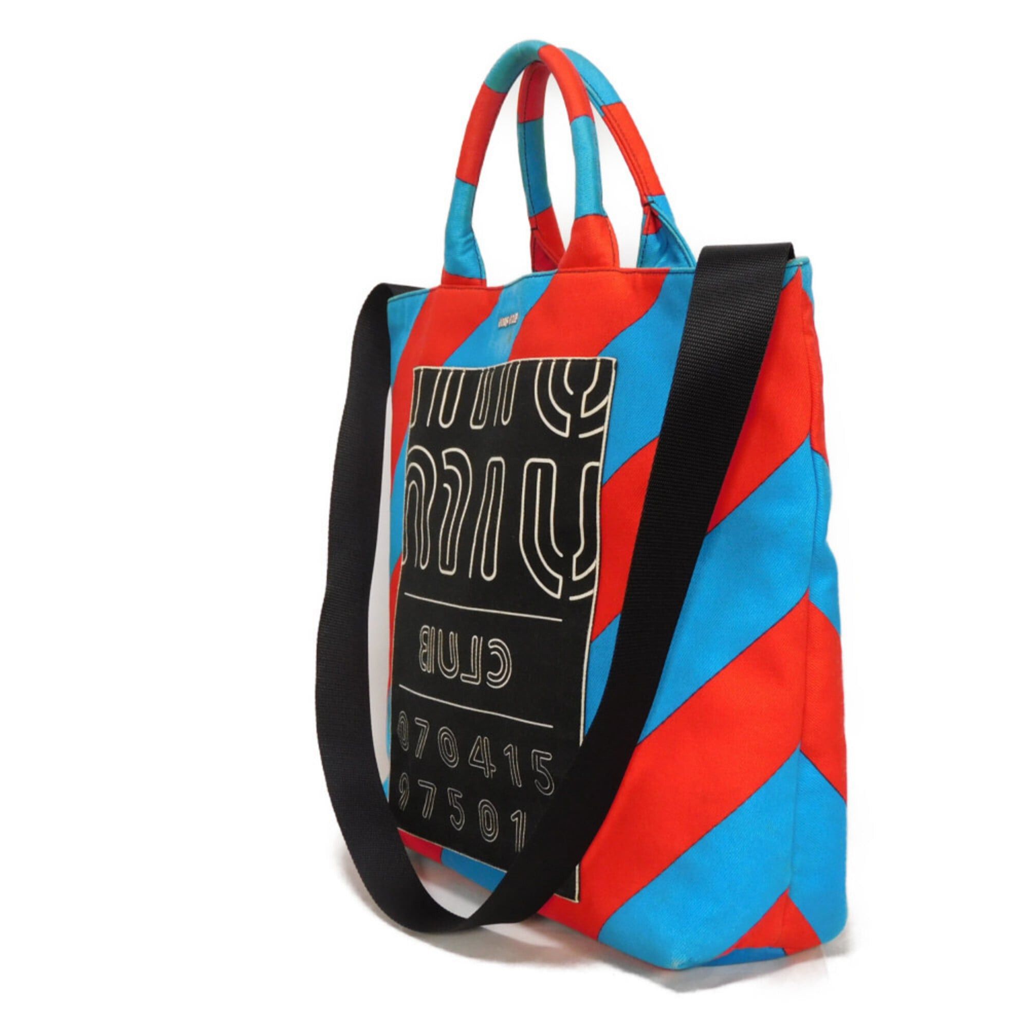 Miu Miu Miu Miu Miu Club Tote Bag, Bias Stripe, Red, Multicolor, 2-Way, Logo, Cotton, Blue, 5BG022 2EU0 F0GF4, Men's & Women's Size ONE SIZE - 2 Thumbnail