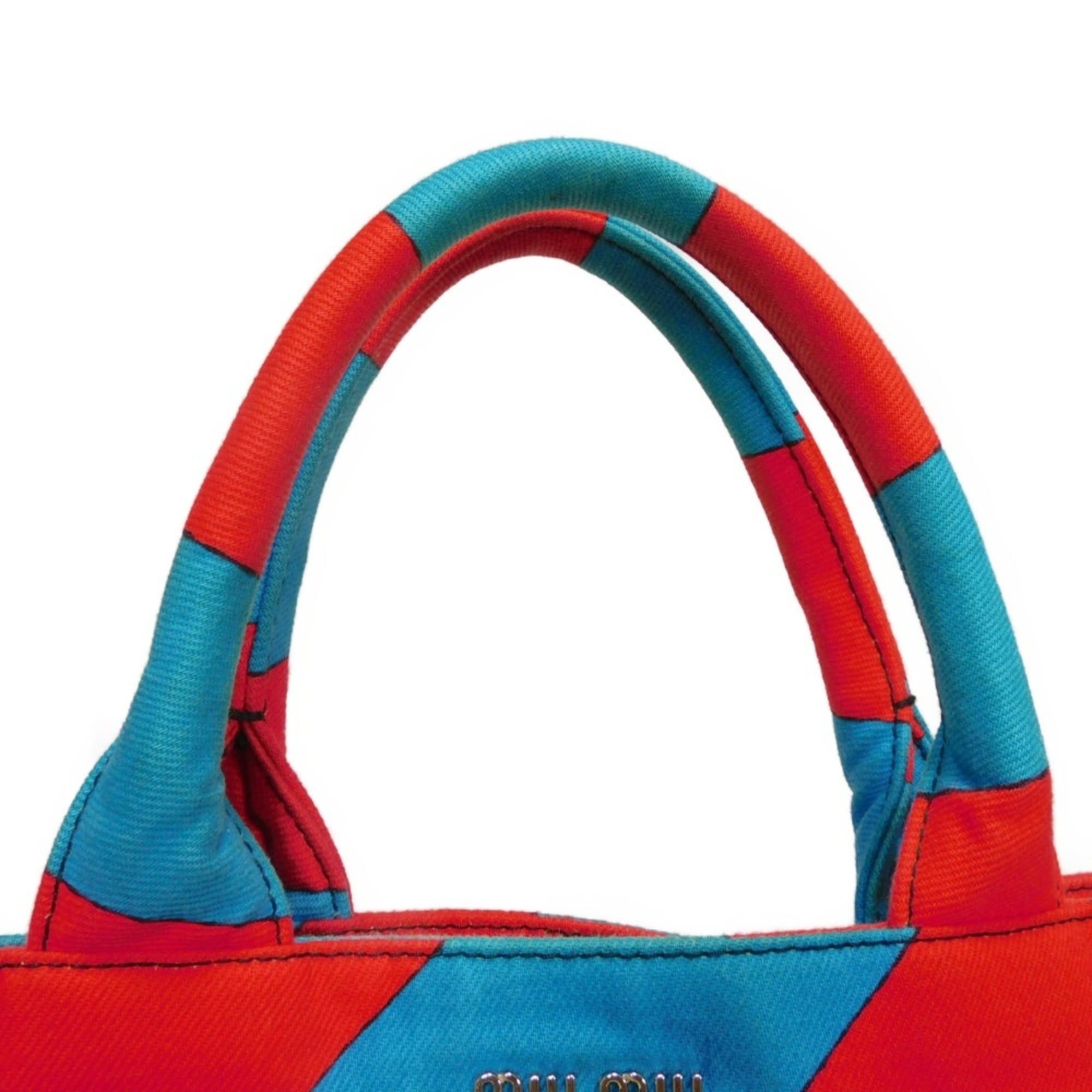 Miu Miu Miu Miu Miu Club Tote Bag, Bias Stripe, Red, Multicolor, 2-Way, Logo, Cotton, Blue, 5BG022 2EU0 F0GF4, Men's & Women's Size ONE SIZE - 20 Thumbnail
