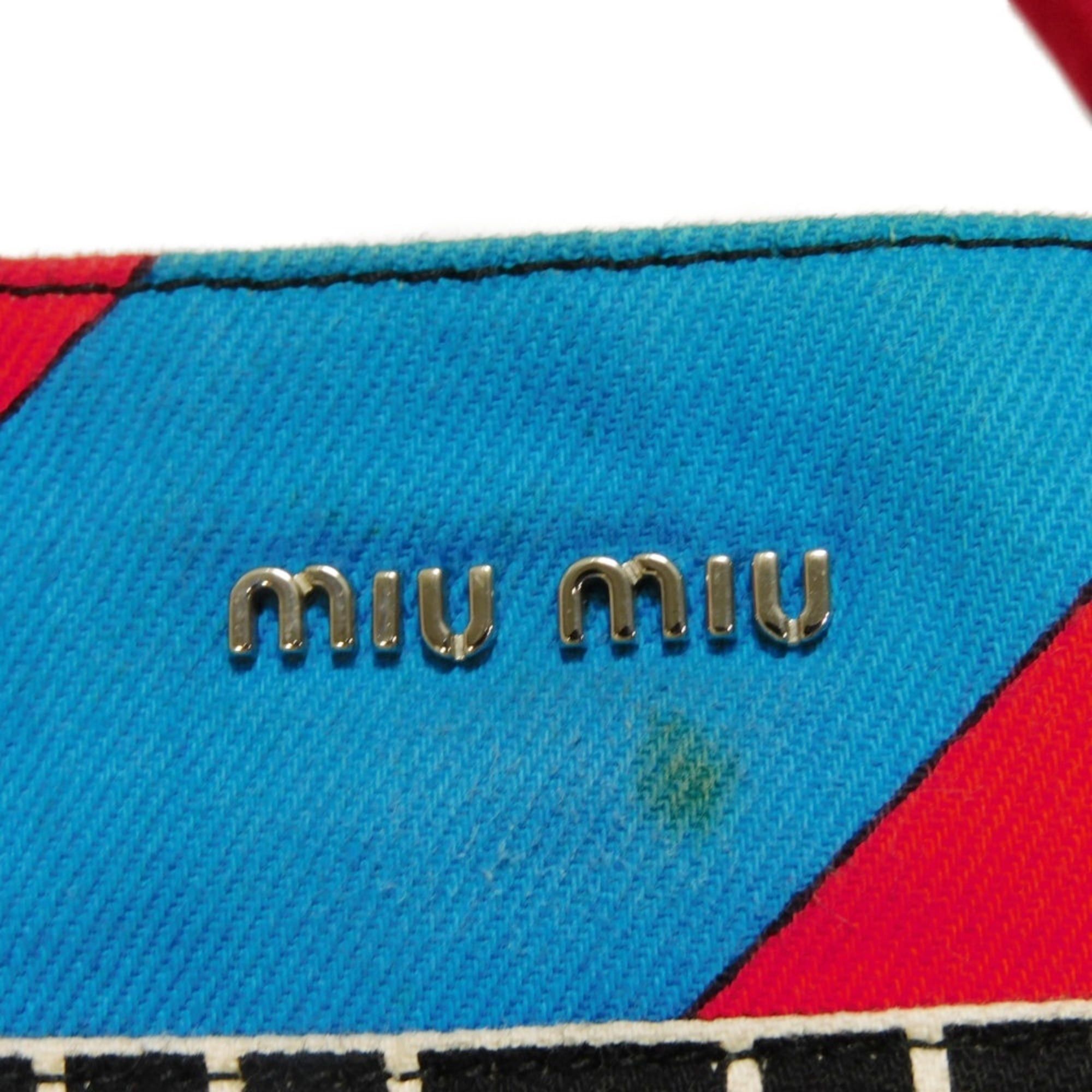 Miu Miu Miu Miu Miu Club Tote Bag, Bias Stripe, Red, Multicolor, 2-Way, Logo, Cotton, Blue, 5BG022 2EU0 F0GF4, Men's & Women's Size ONE SIZE - 19 Thumbnail